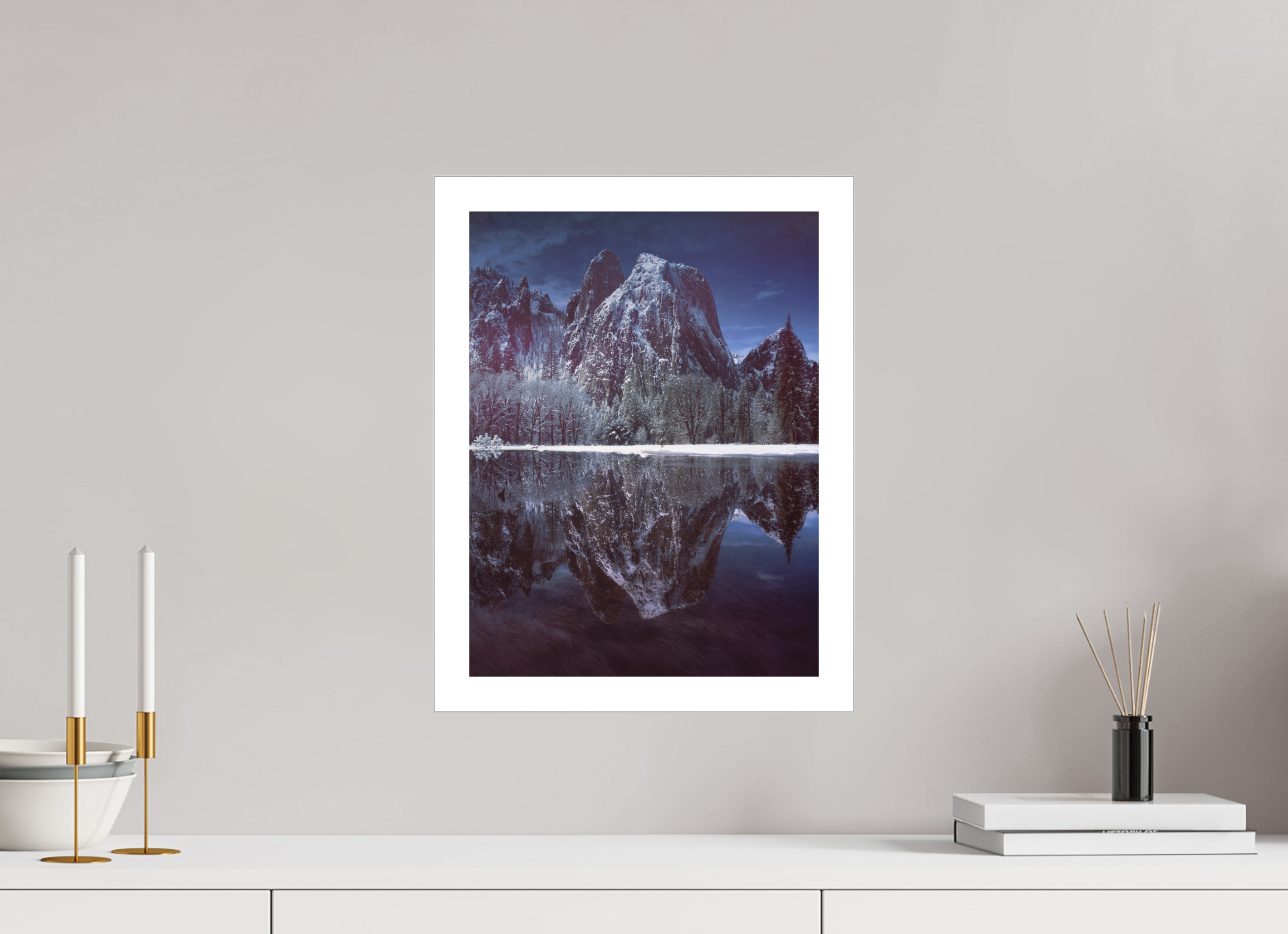 12 x 16″, Fine Art Bonded Acrylic Cathedral Rocks & Reflection in Snow