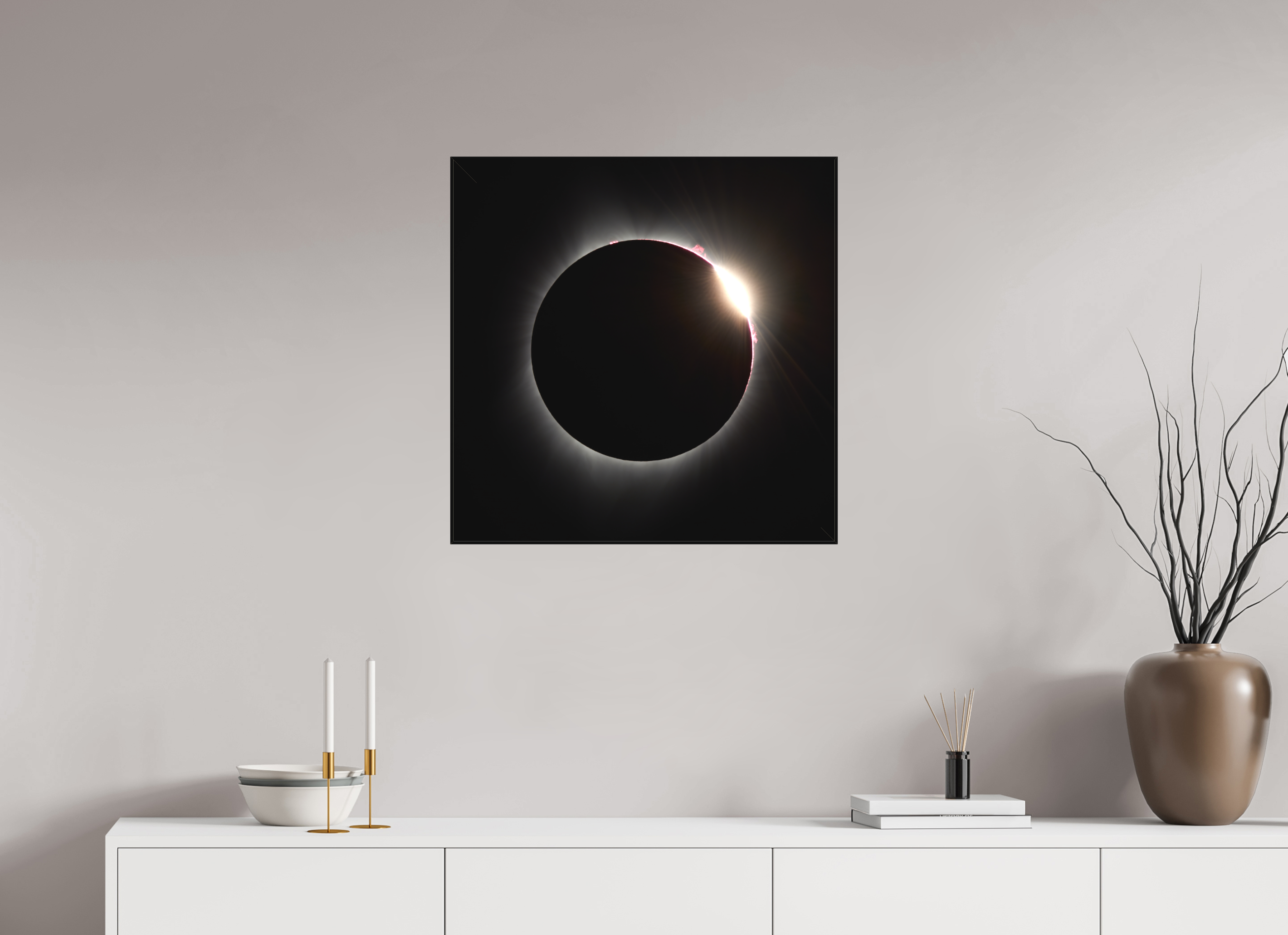 25 x 25″, Fine Art Textile 2017 Eclipse: The Diamonmd Ring in Oregon