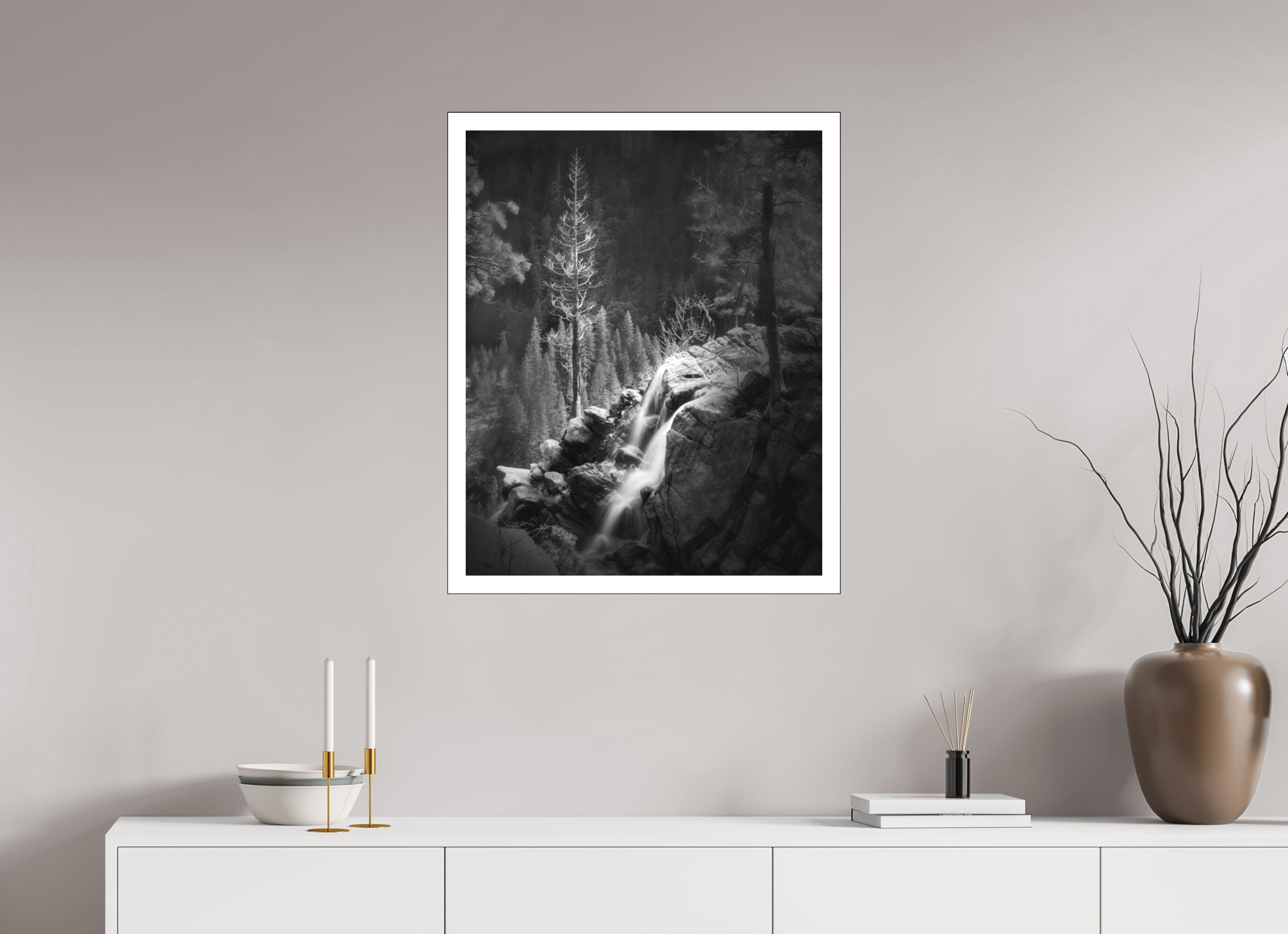24 x 30″, Bonded Acrylic Mat + Black Frame Lucidum: Yosemite's Cascade Creek
