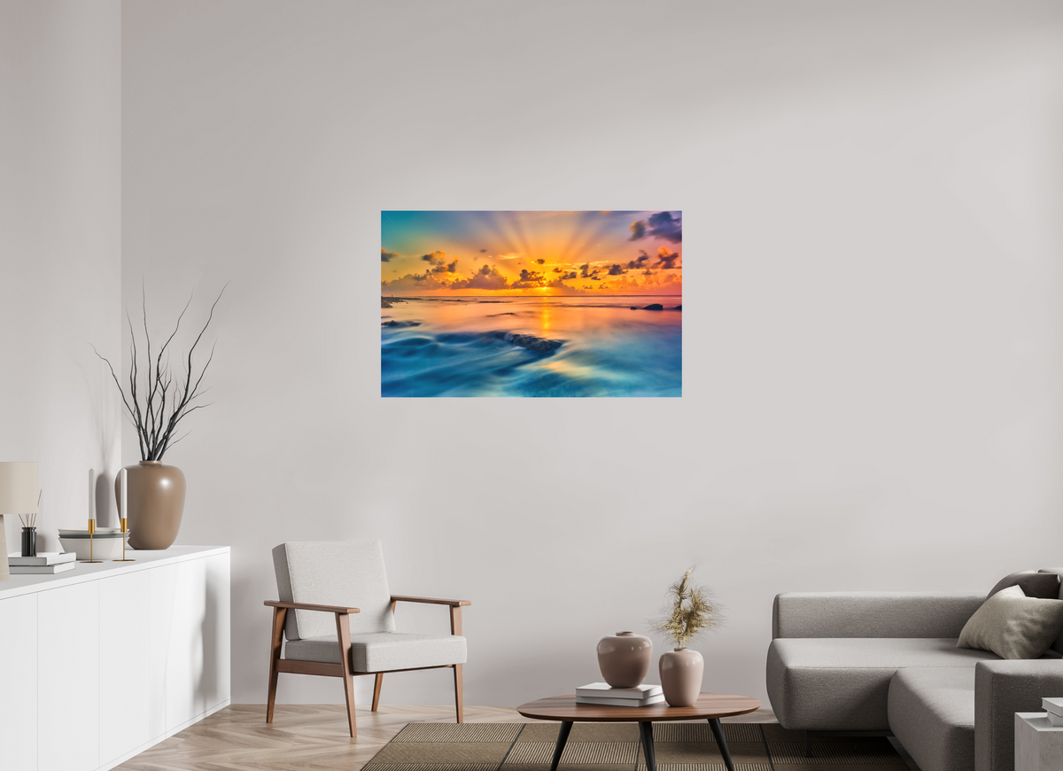 45.4 x 28″, Fine Art Textile Diluvian: Bora Bora Reefside Sunrise