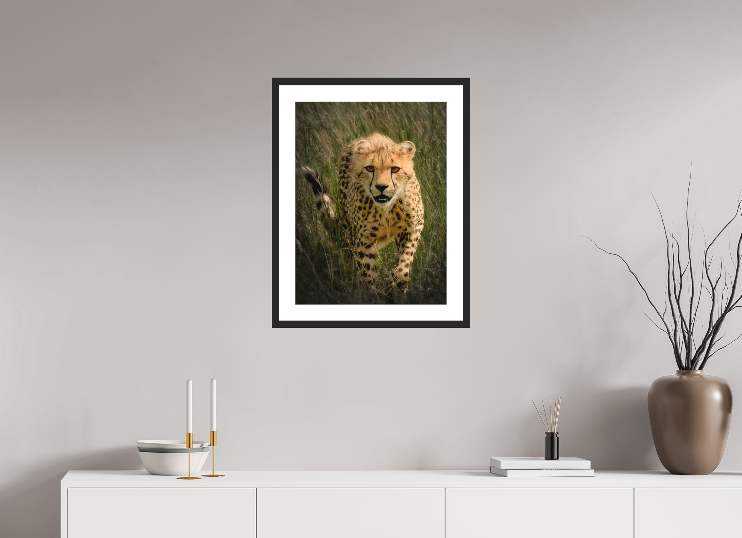 18 x 24″, Passe-Partout Black Frame Stalking Cheetah