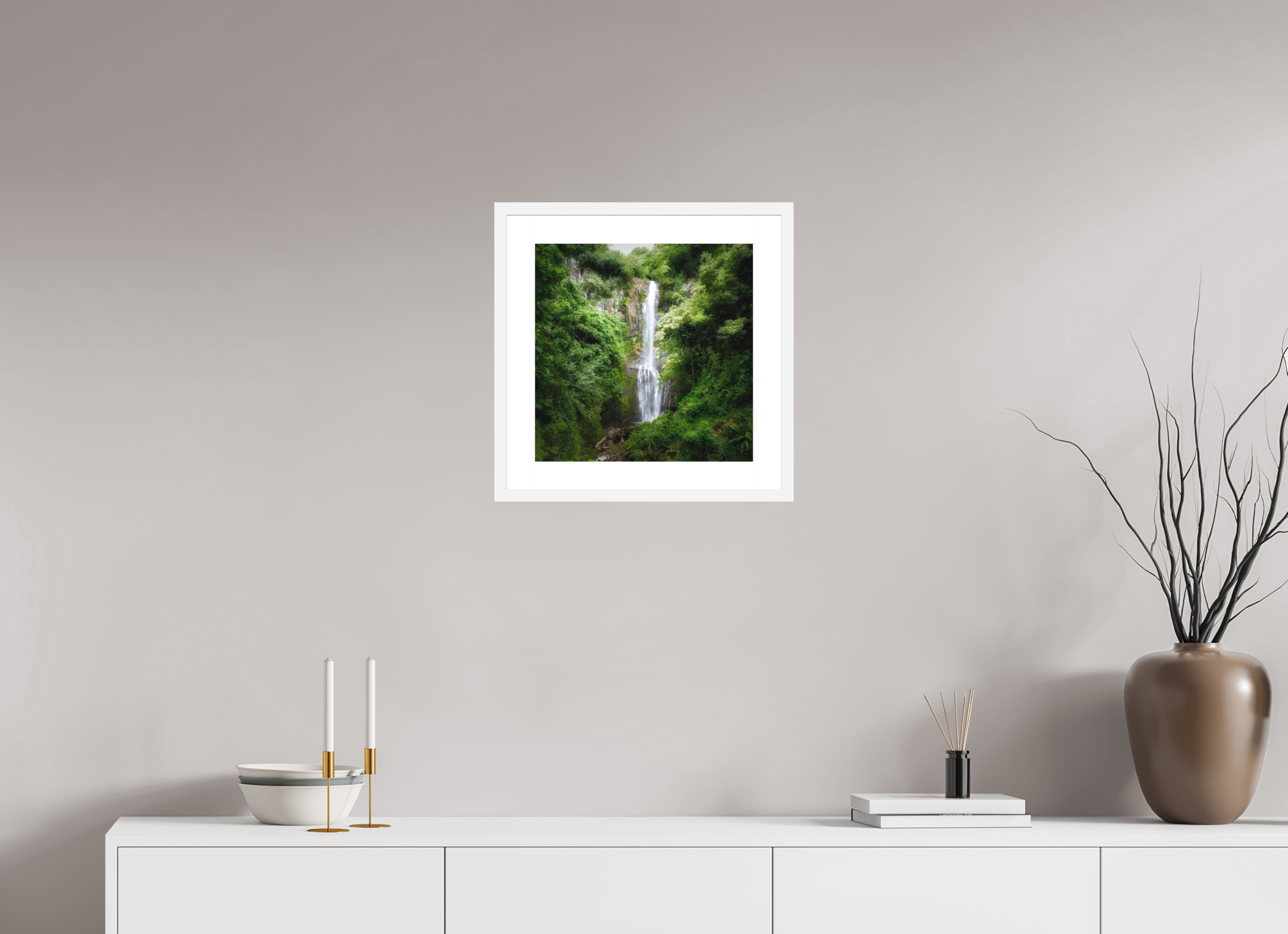 15 x 15″, Passe-Partout White Frame Maui's Makahiku Falls