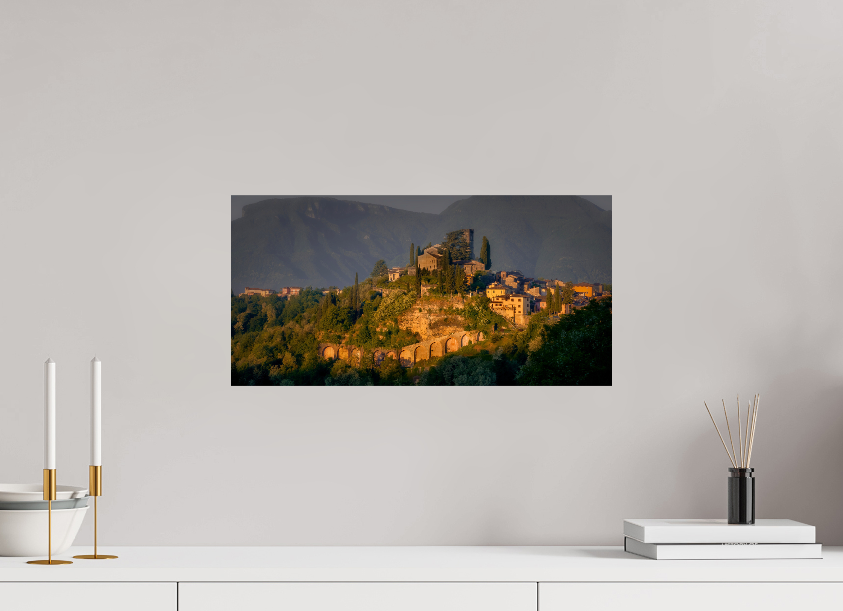 20 x 10″, Giclée Alu-Dibond Morning Glow on Barga, Tuscany