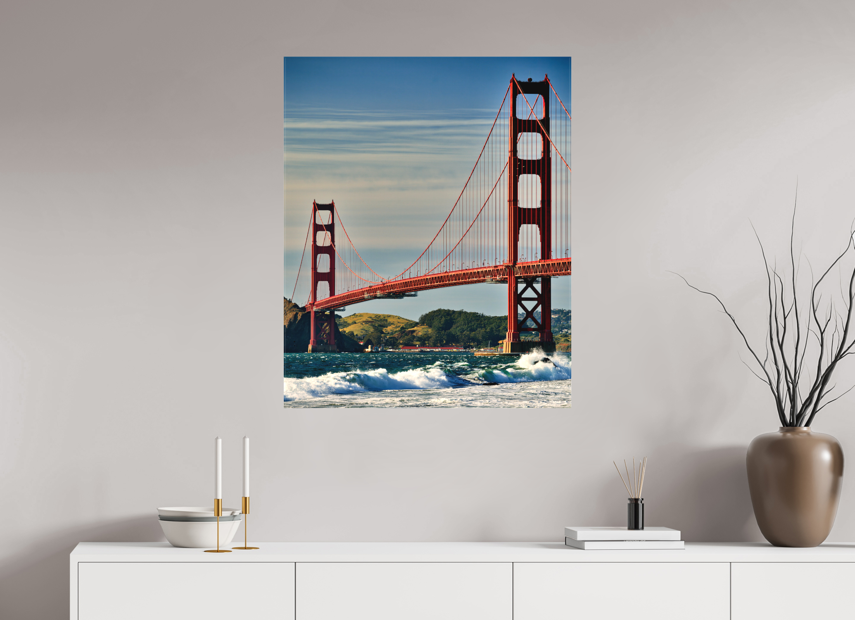 28 x 34.3″, Fine Art Textile Golden Gate II: Another Postcard View
