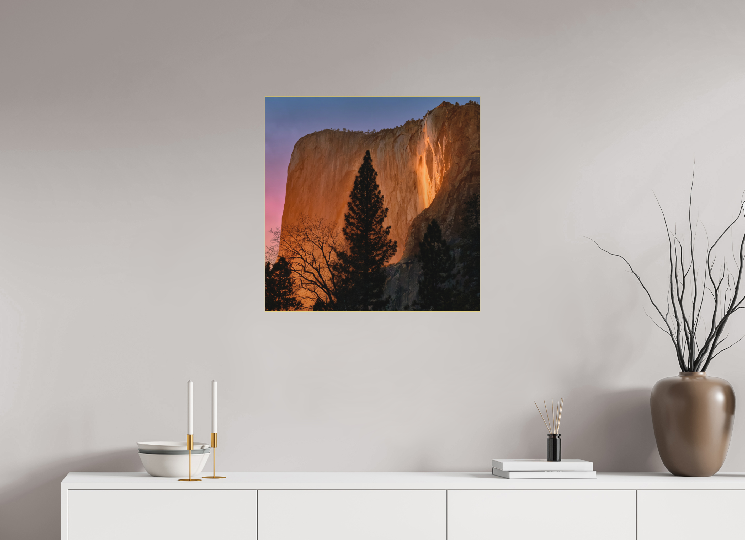 25 x 25″, Bonded Acrylic Gold Frame Horsetail Fall 2025