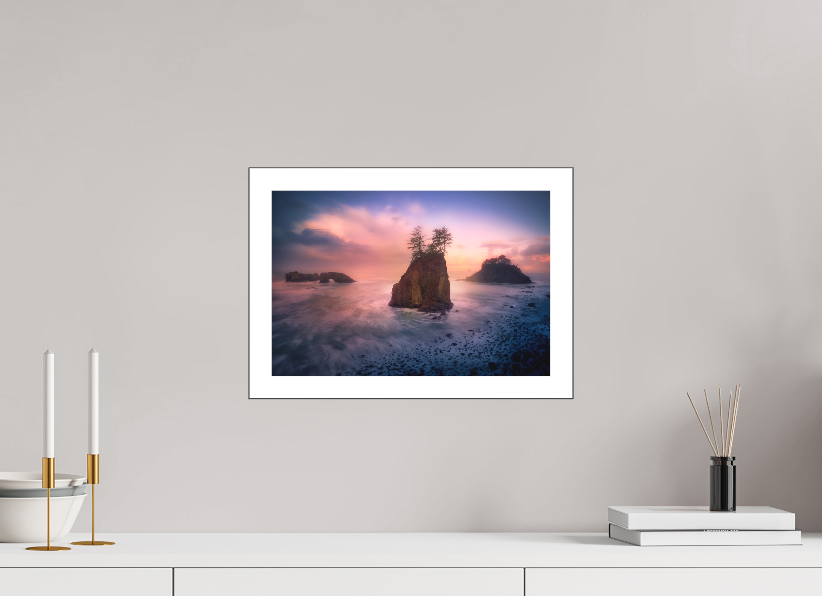 15 x 10″, Bonded Acrylic Mat + Black Frame The Oregon Coast: Secret Beach