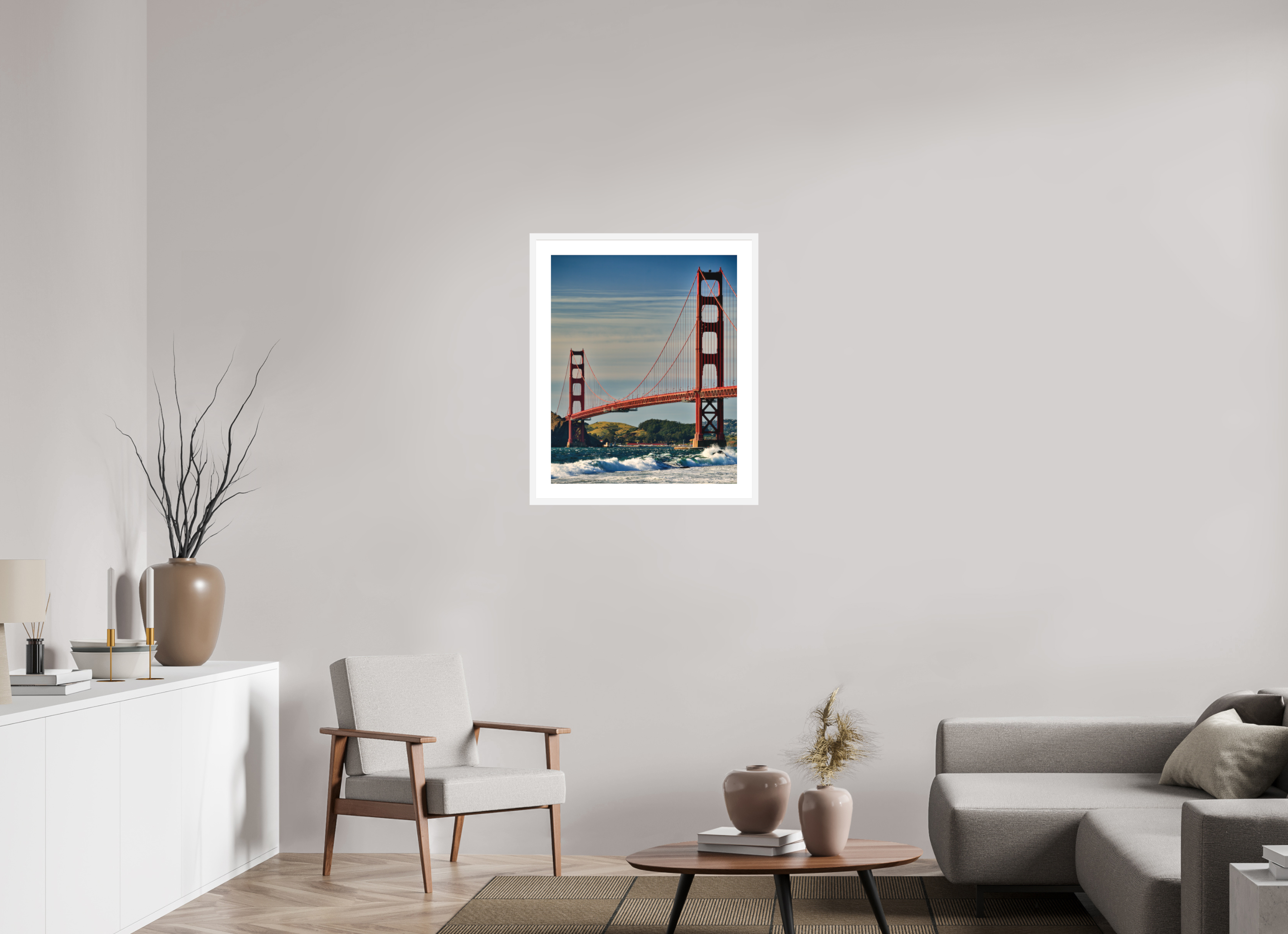24 x 29.4″, Passe-Partout White Frame Golden Gate II: Another Postcard View
