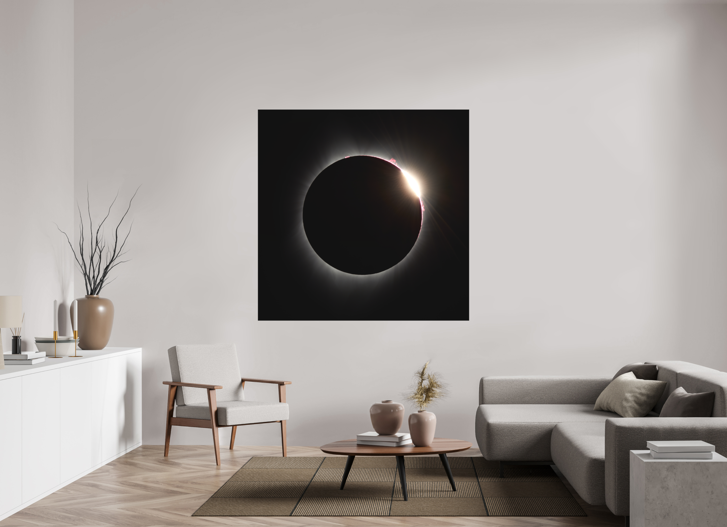 60 x 60″, Bonded Acrylic Black Frame 2017 Eclipse: The Diamonmd Ring in Oregon