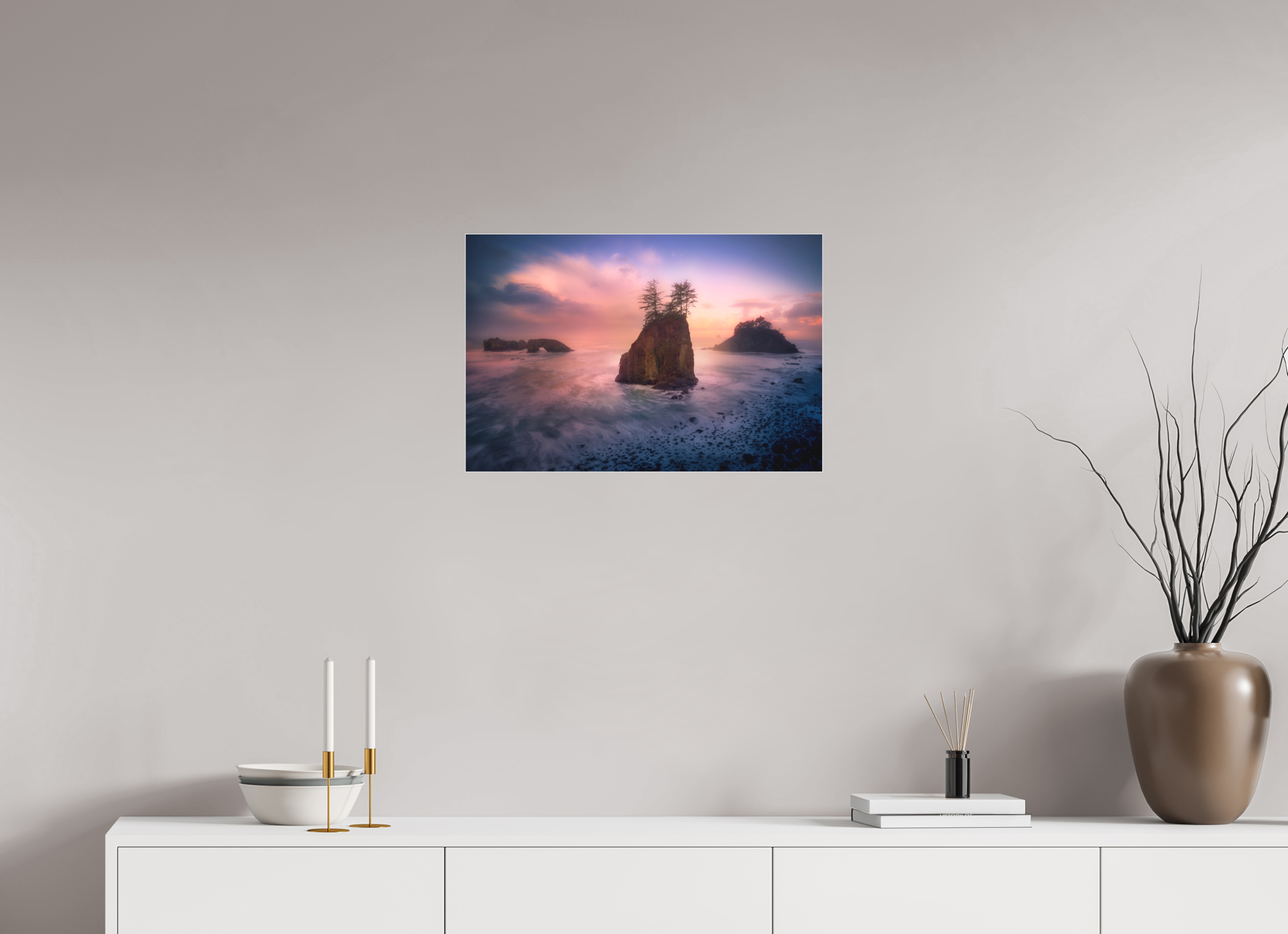 24 x 16″, Bonded Acrylic Silver Frame The Oregon Coast: Secret Beach