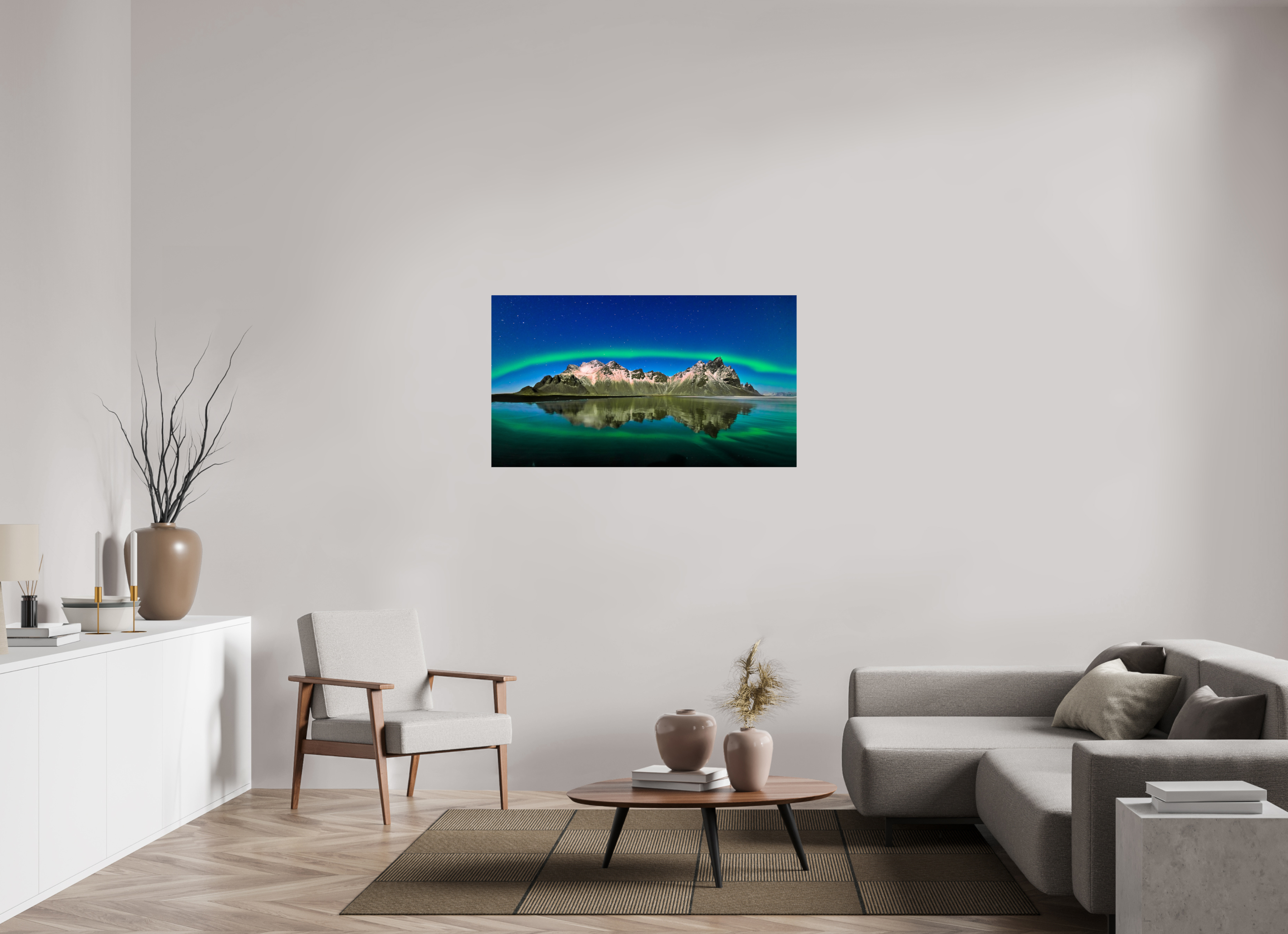 49 x 27.6″, Giclée Alu-Dibond Aurora Over Vestrahorn