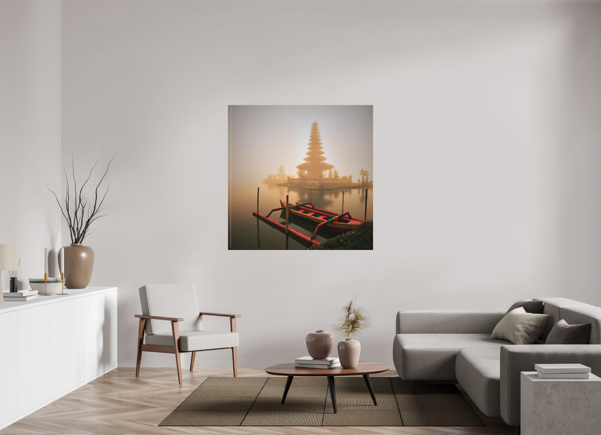 50 x 50″, Bonded Acrylic Gold Frame Bali: Temple Pura Ulun Danu Bratan