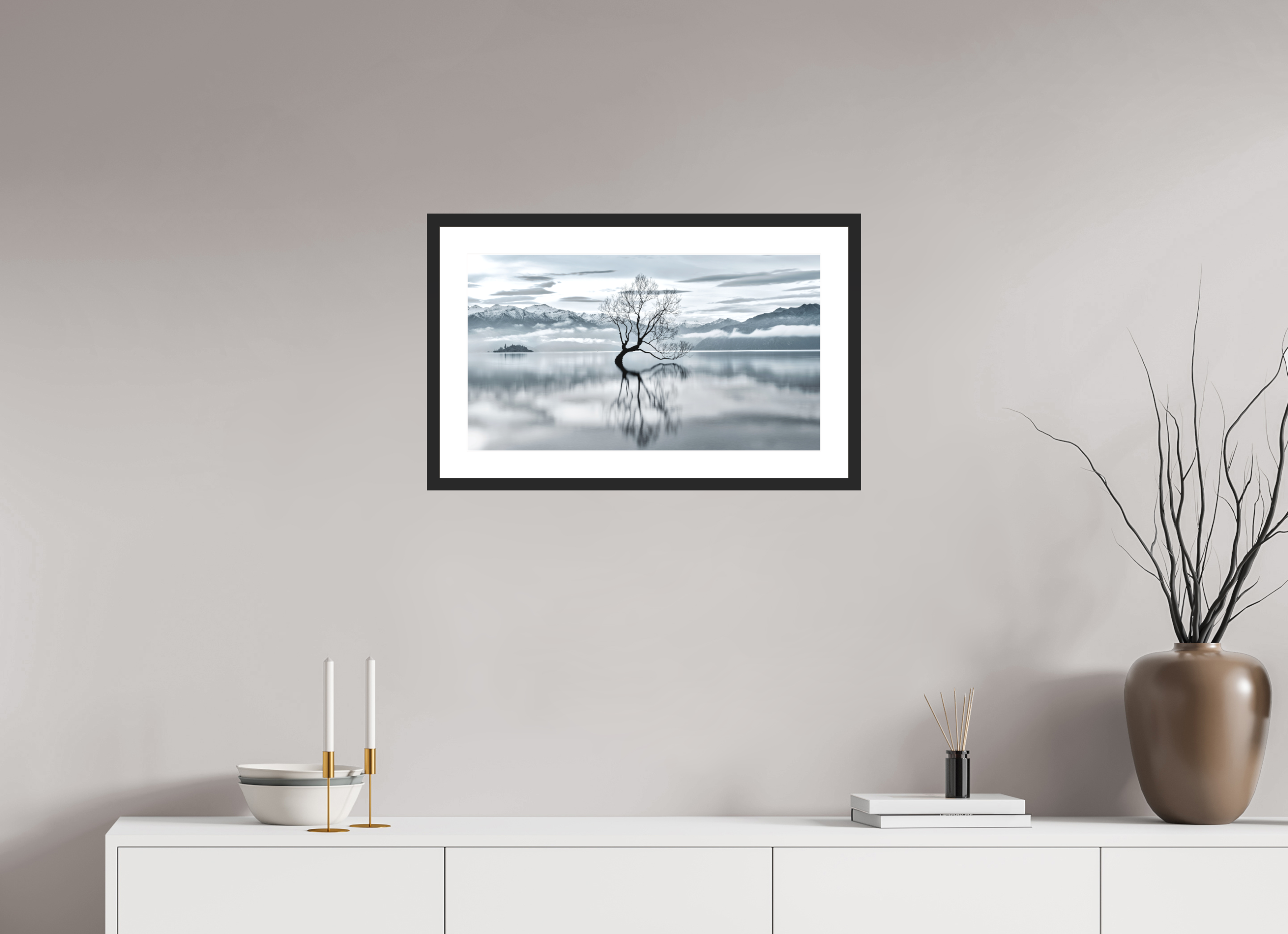 24 x 13.5″, Passe-Partout Black Frame Wanaka III: Almost Monochrome
