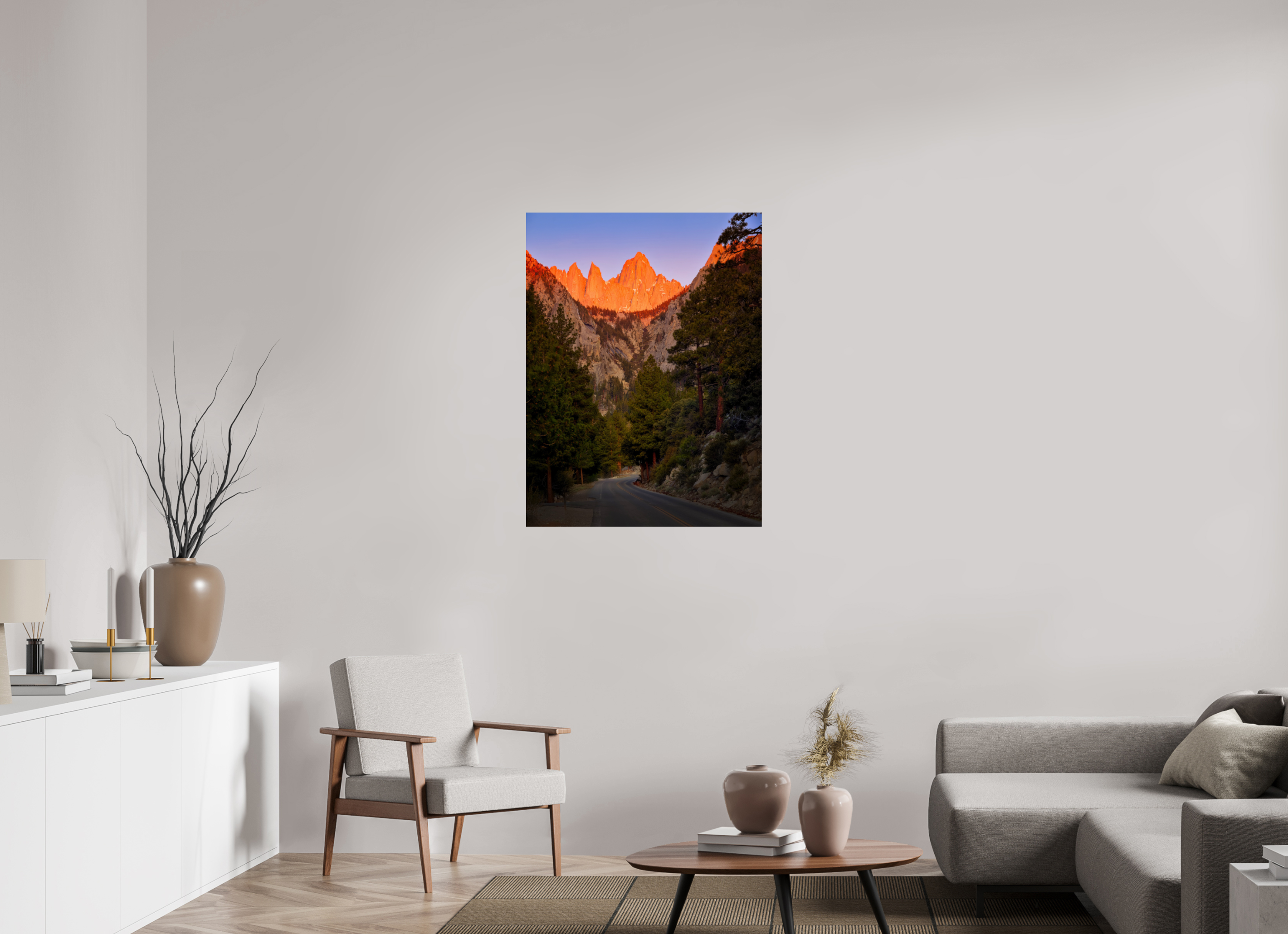 30 x 40″, Giclée Alu-Dibond Alpenglow on Mt. Whitney & Portal Road