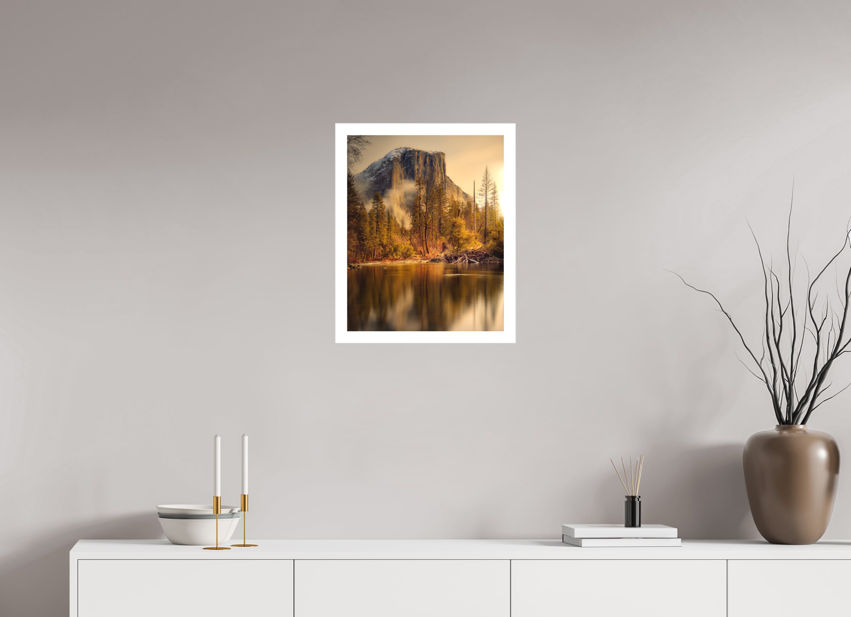 16 x 20″, Bonded Acrylic Mat + Silver Frame Winter Sunrise At El Capitan