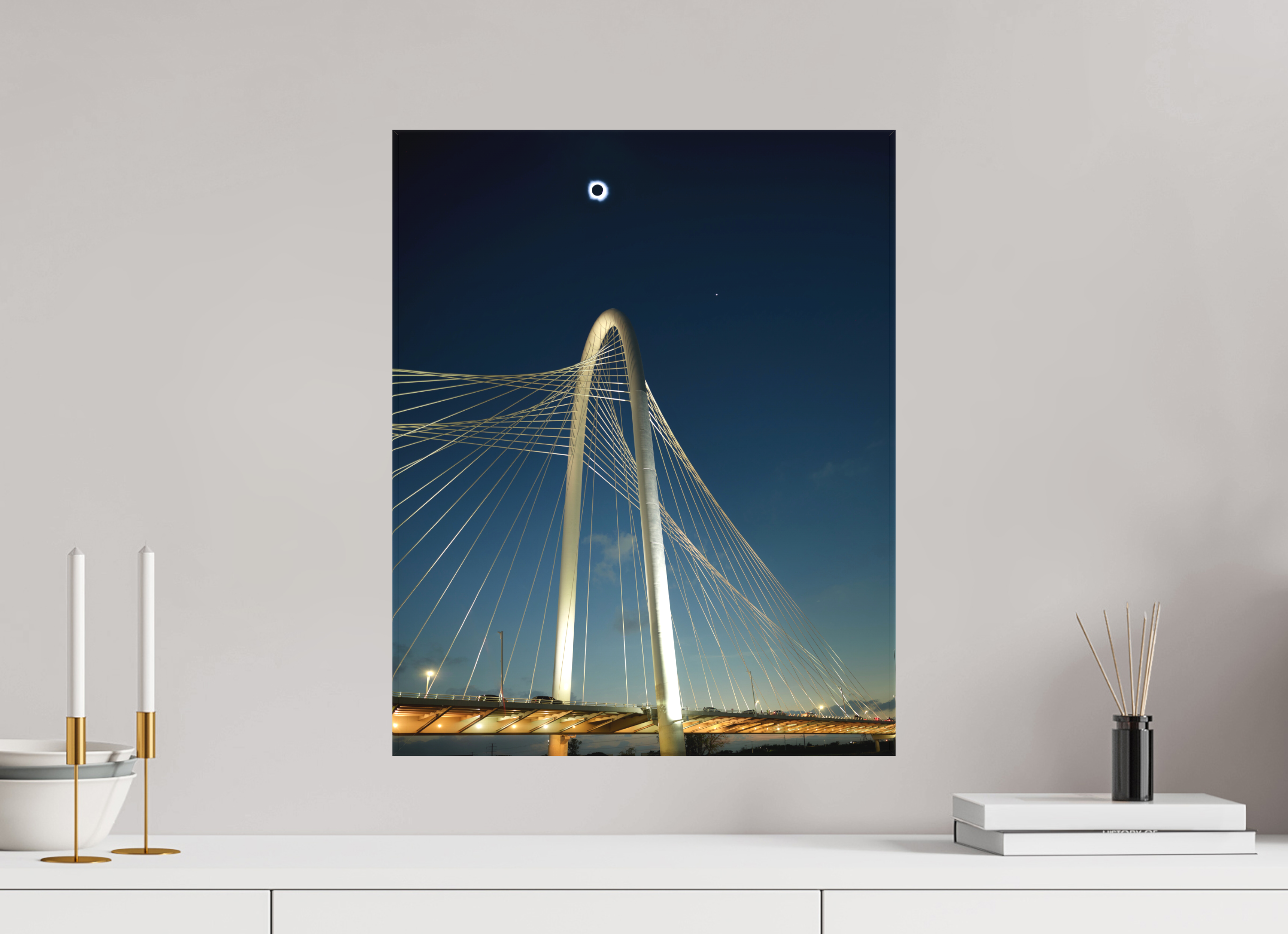 16 x 20″, Fine Art Textile 2024 Eclipse: Over Margaret Hunt Hill Bridge