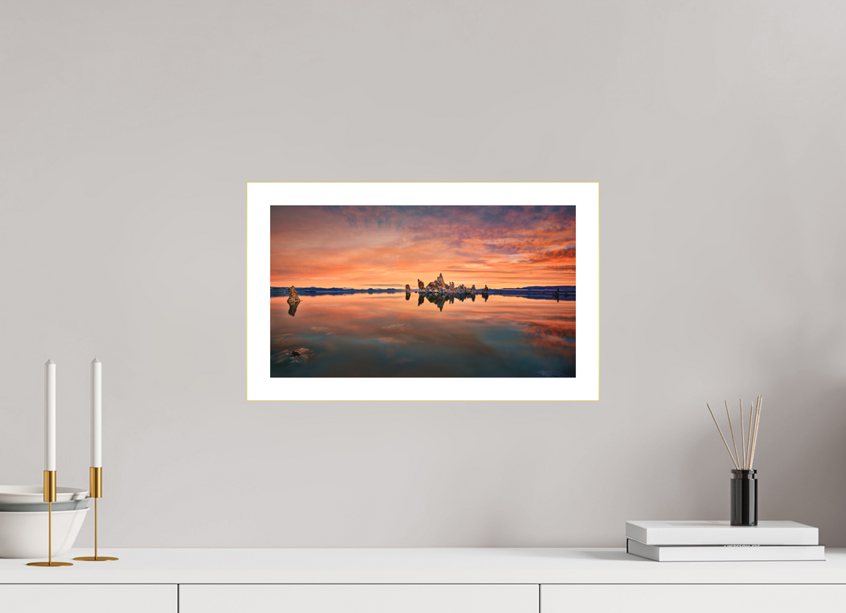 16 x 9″, Bonded Acrylic Mat + Gold Frame Reflekto: Mono Lake's South Tufa