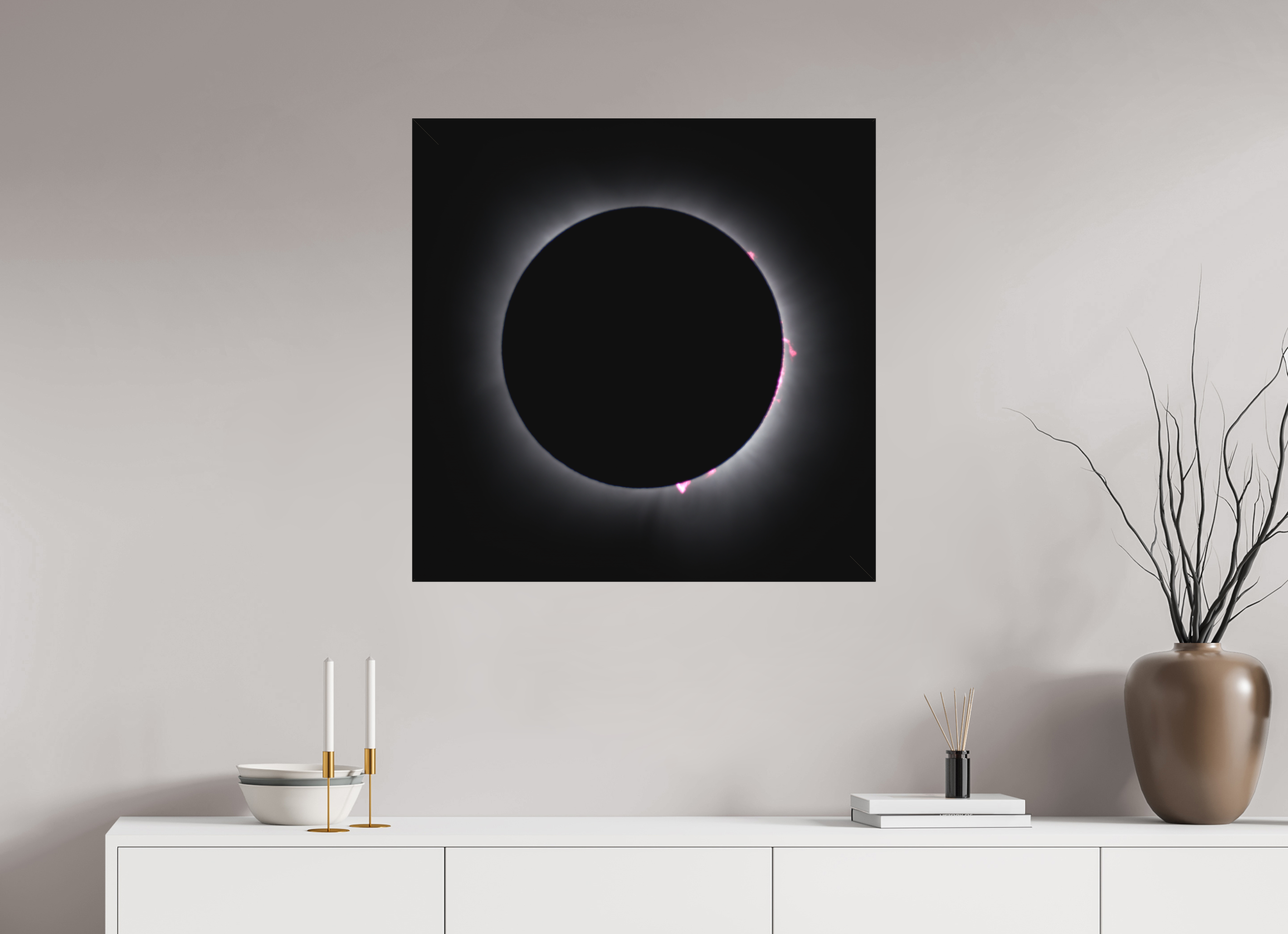 30 x 30″, Fine Art Textile 2024 Eclipse: Totality & Baily's Beads