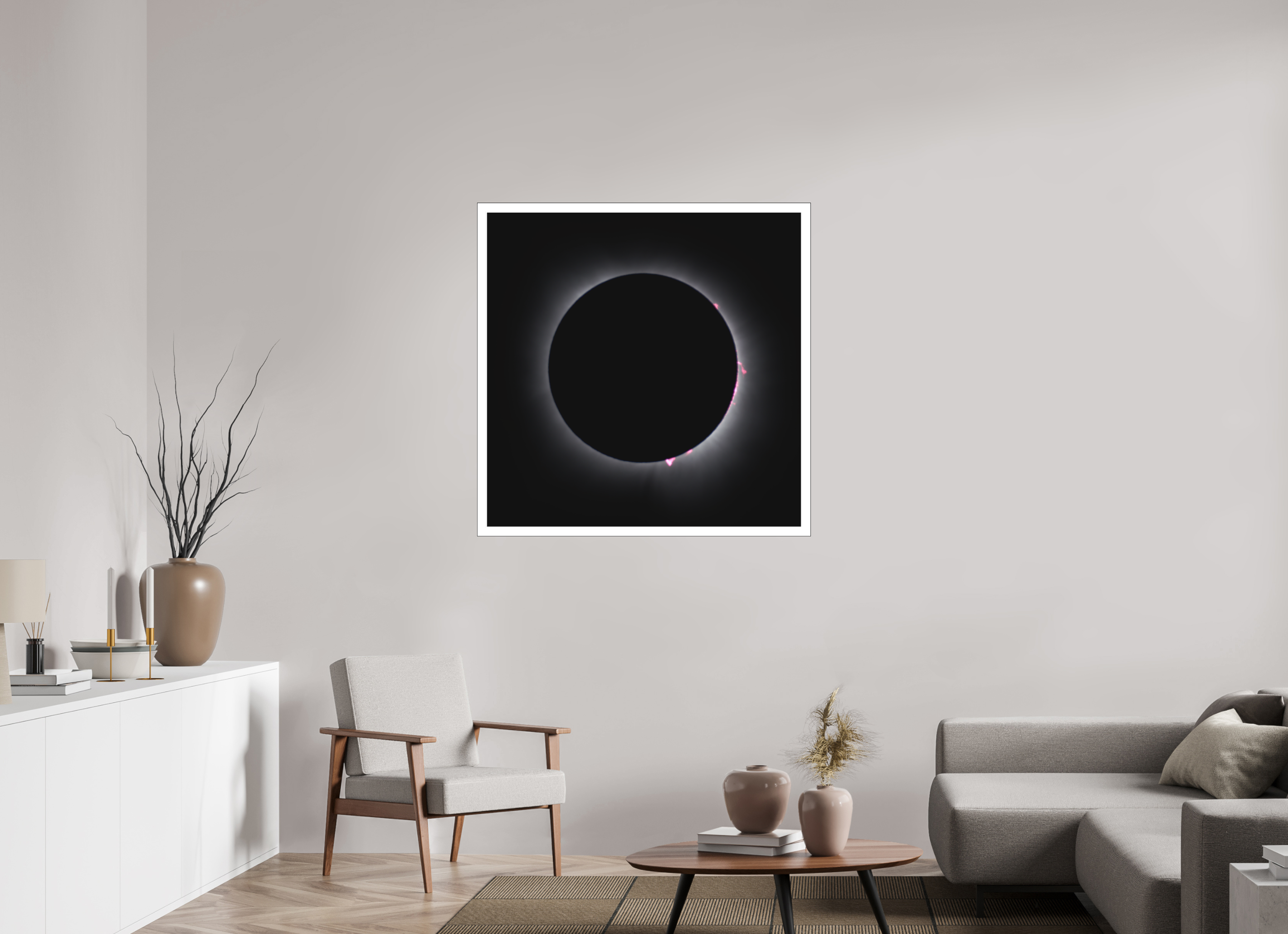 40 x 40″, Bonded Acrylic Mat + Black Frame 2024 Eclipse: Totality & Baily's Beads