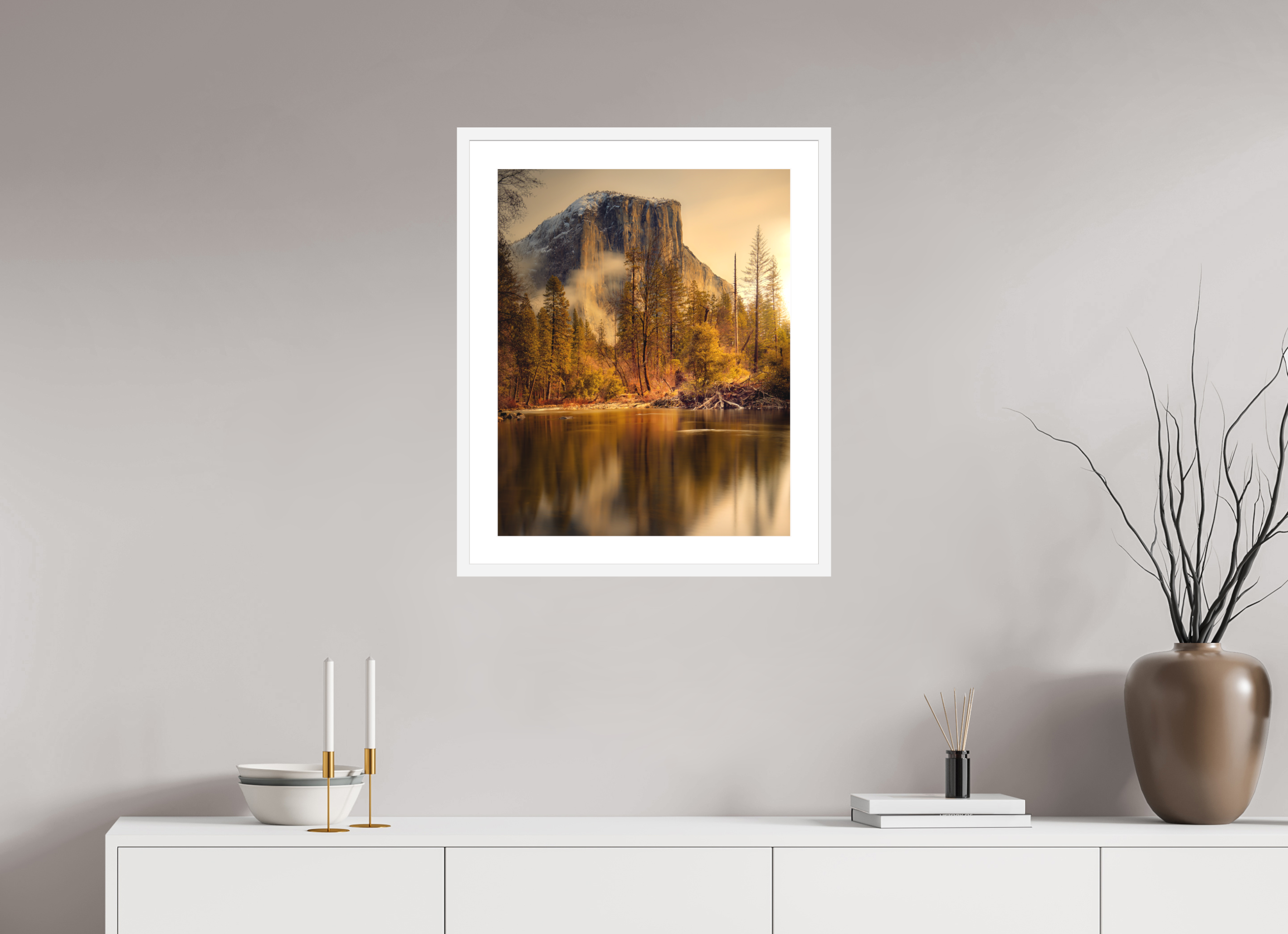 20 x 25″, Passe-Partout White Frame Winter Sunrise At El Capitan