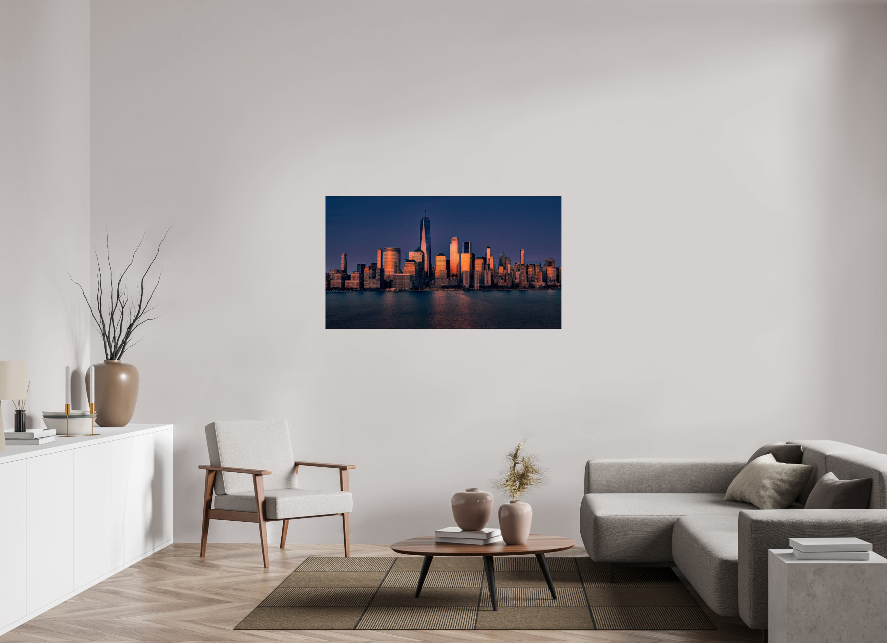 55 x 30.9″, Giclée Alu-Dibond Manhattan Reflects the End of the Day