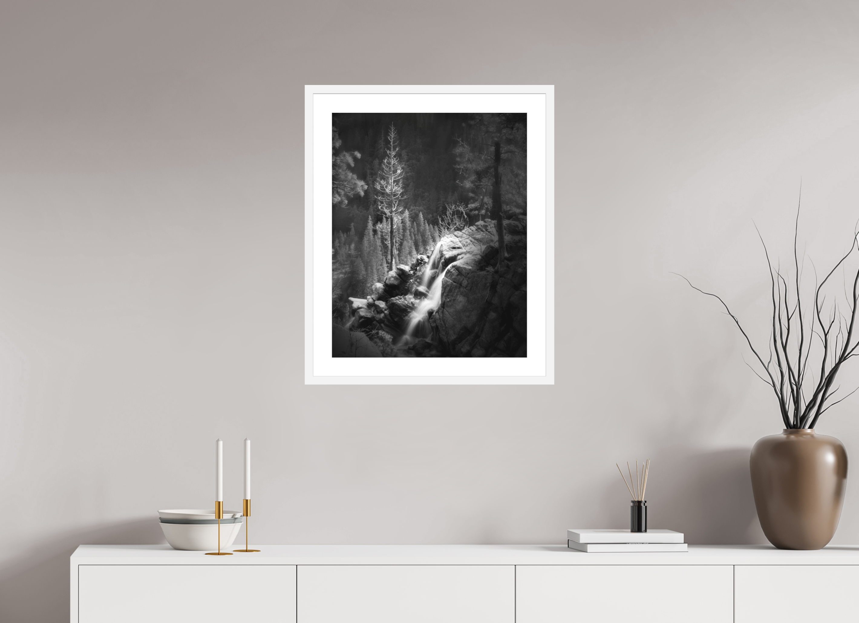 20 x 25″, Passe-Partout White Frame Lucidum: Yosemite's Cascade Creek