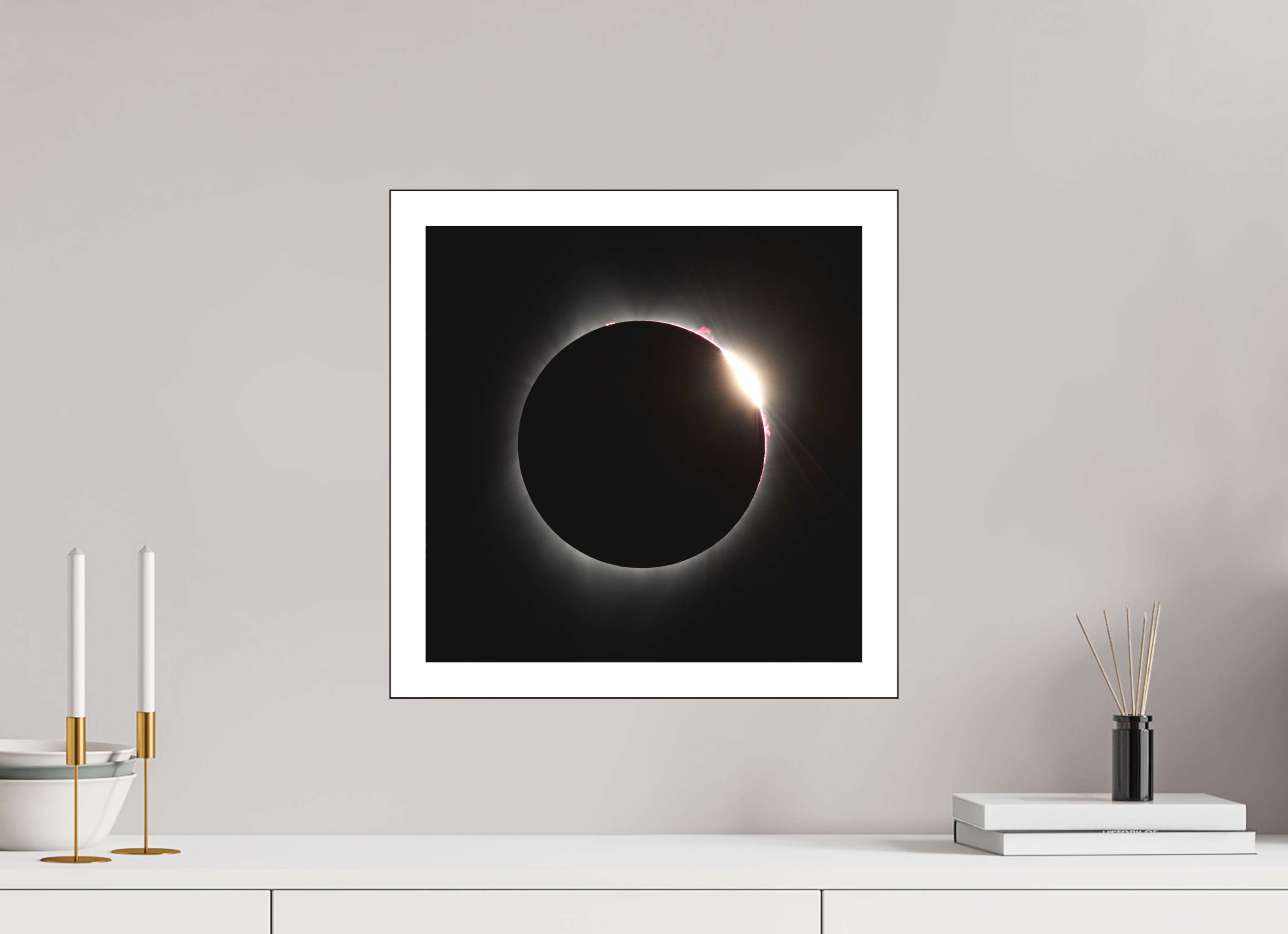 15 x 15″, Bonded Acrylic Mat + Black Frame 2017 Eclipse: The Diamonmd Ring in Oregon