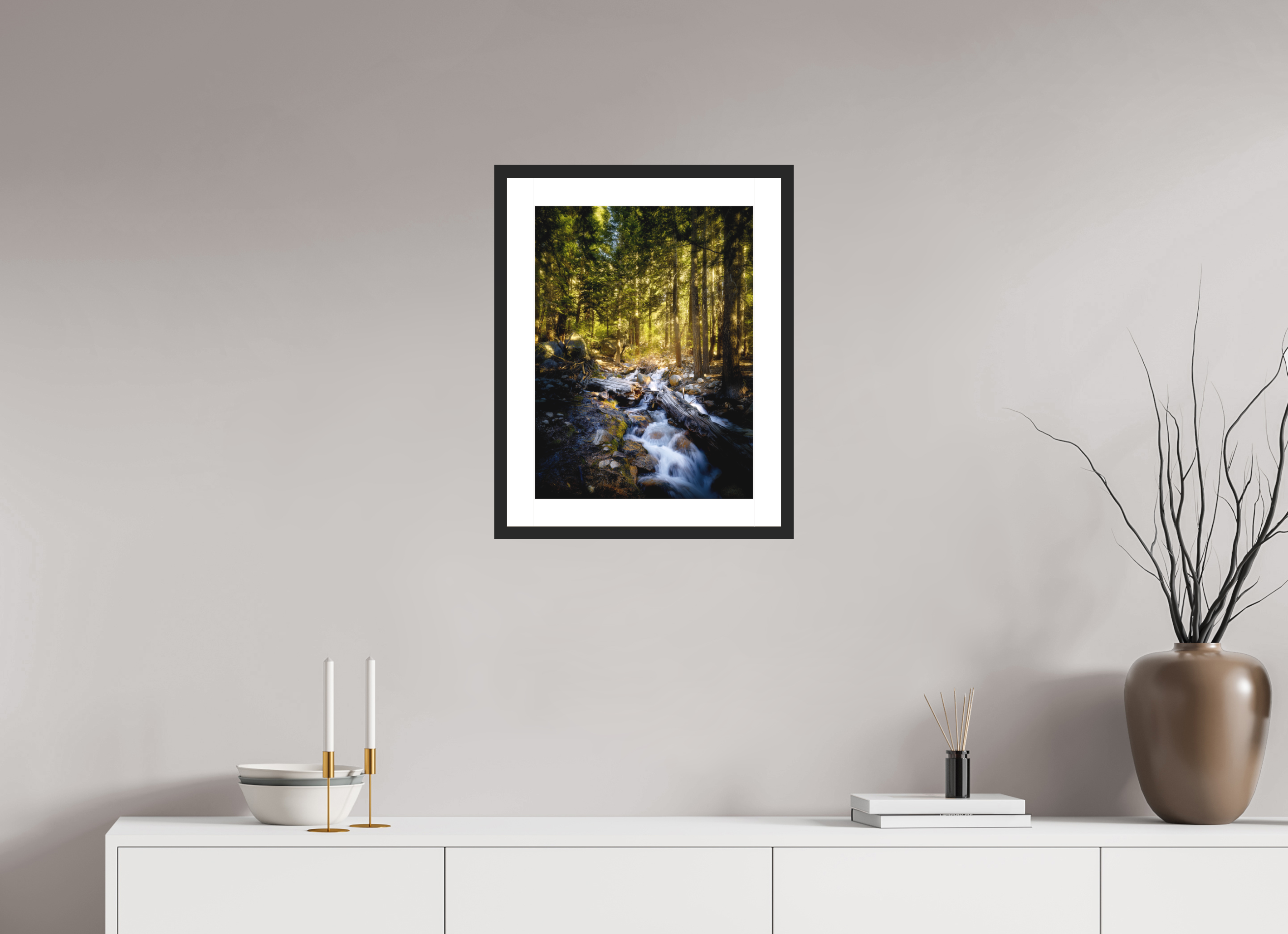 15 x 20″, Passe-Partout Black Frame Lone Pine Creek Waterfall on Mt. Whitney