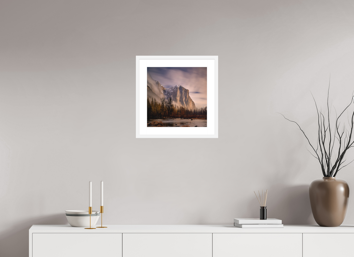 15 x 15″, Passe-Partout White Frame El Capitan at Dawn