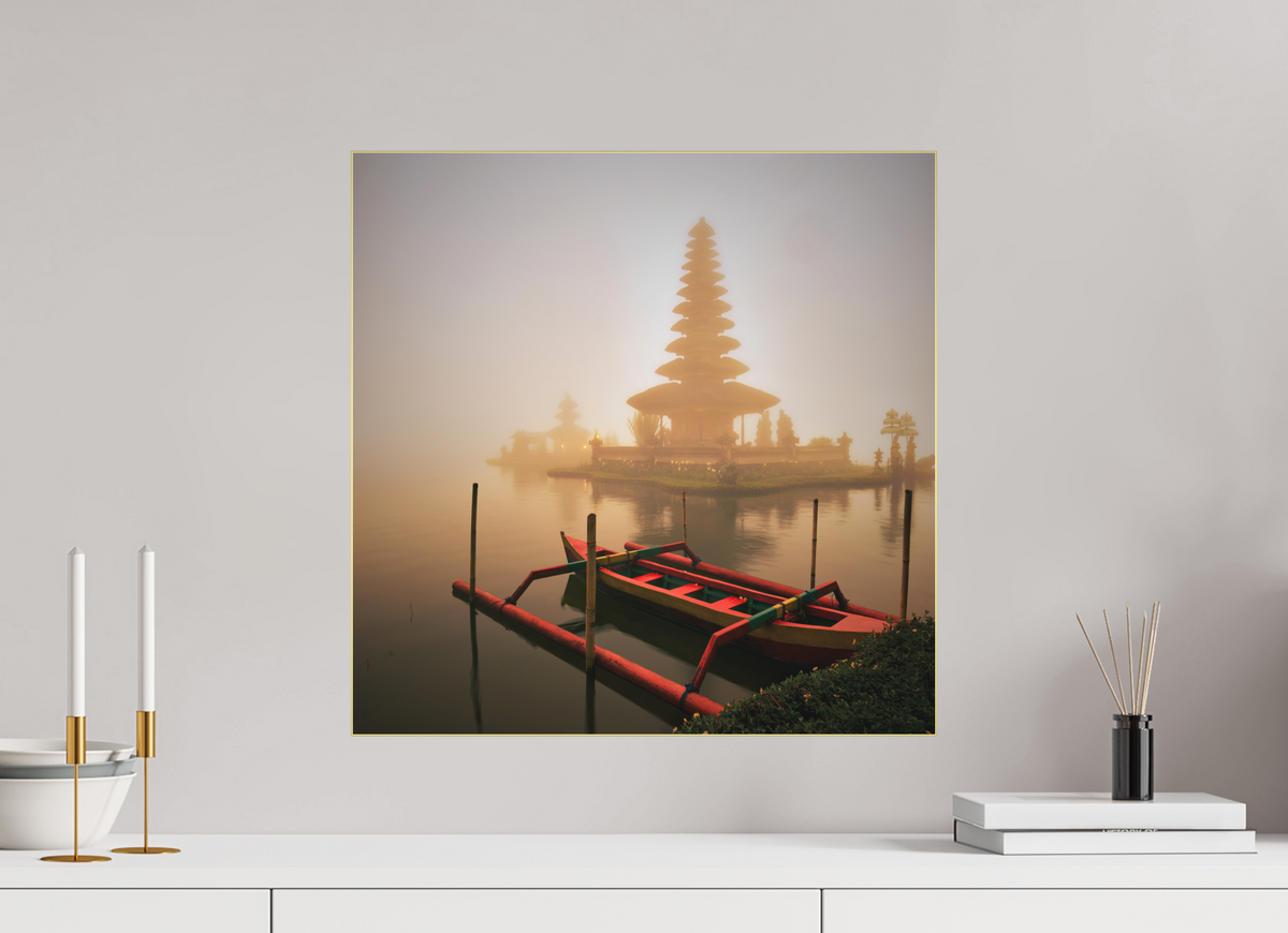 20 x 20″, Bonded Acrylic Gold Frame Bali: Temple Pura Ulun Danu Bratan