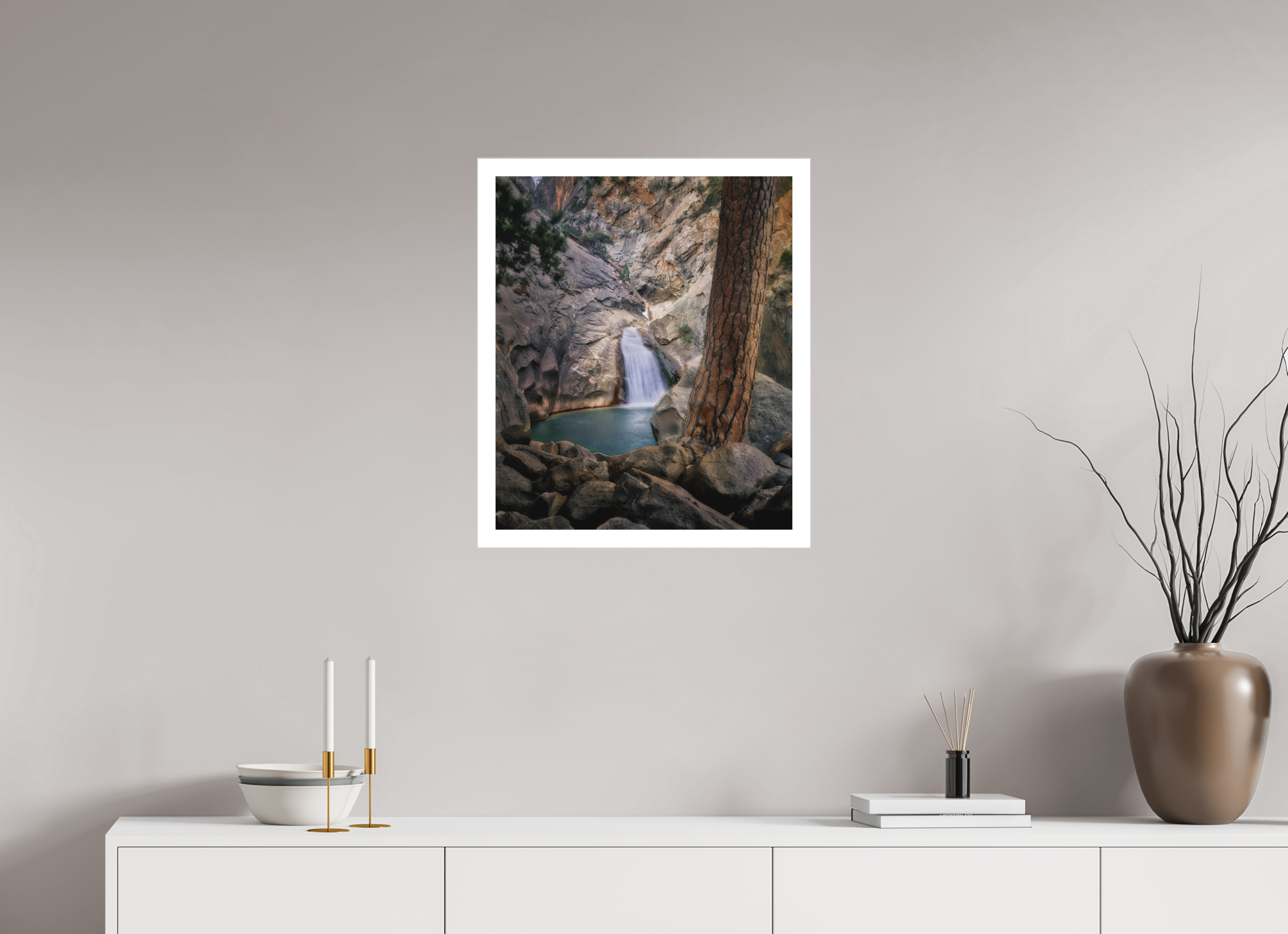 20 x 23.8″, Fine Art Bonded Acrylic Roaring River Falls 1 —Kings Canyon