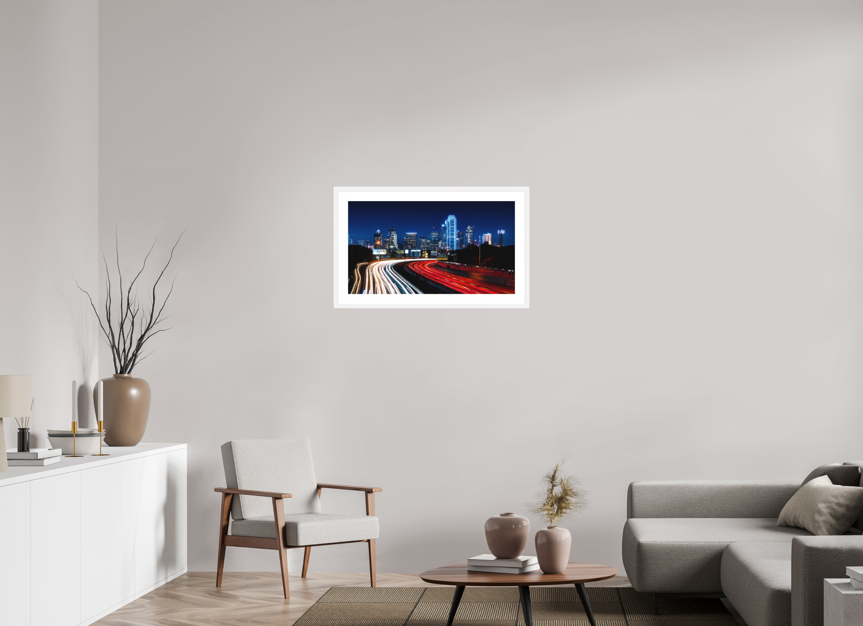32 x 18″, Passe-Partout White Frame Dallas Night Skyline: The Edgefield Prospect