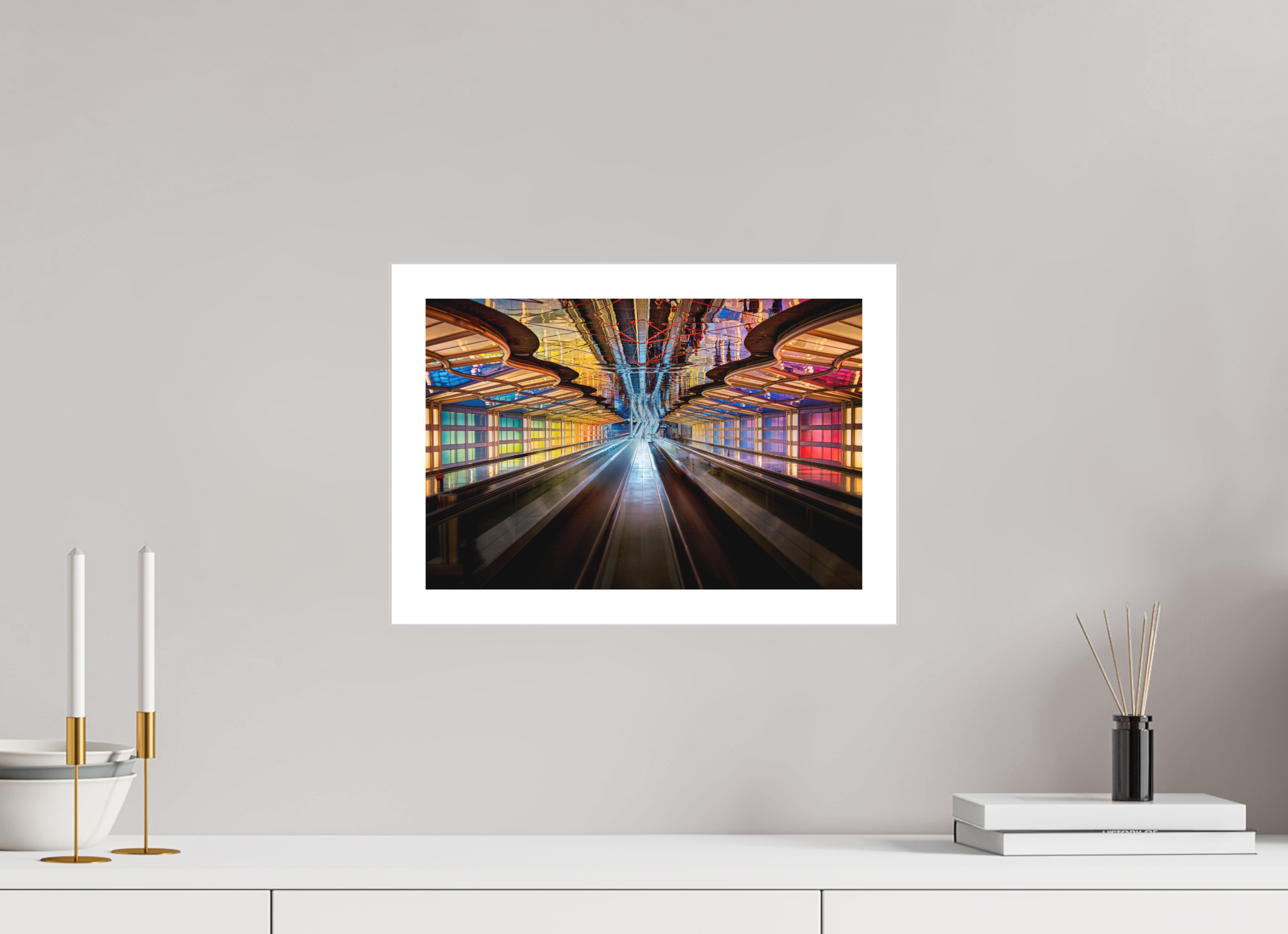 15 x 10″, Fine Art Bonded Acrylic Chicago O'Hare Airport's Neon Walkway