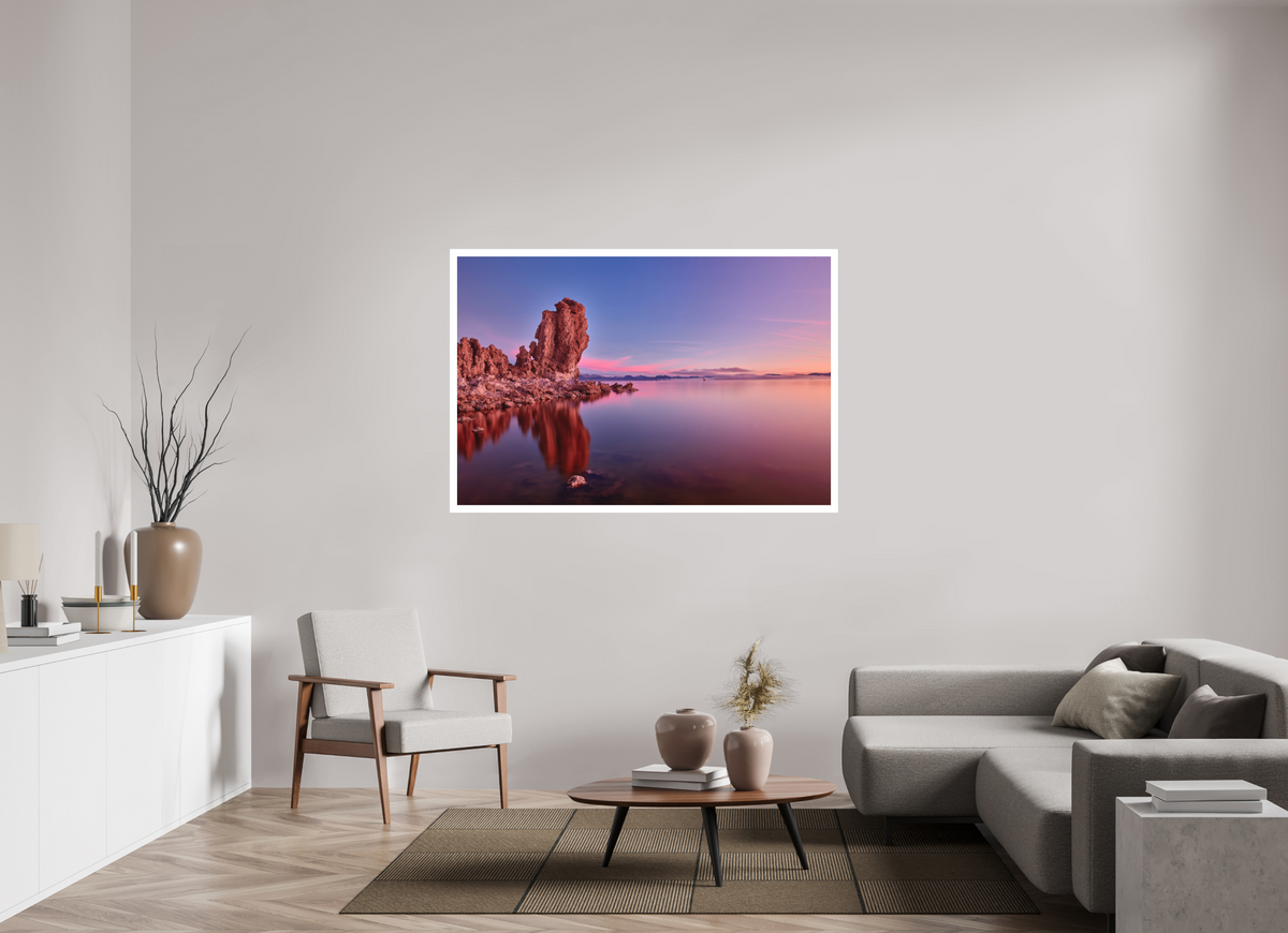 60 x 40″, Bonded Acrylic Mat + Silver Frame Mono Lake: Tufa Dawn
