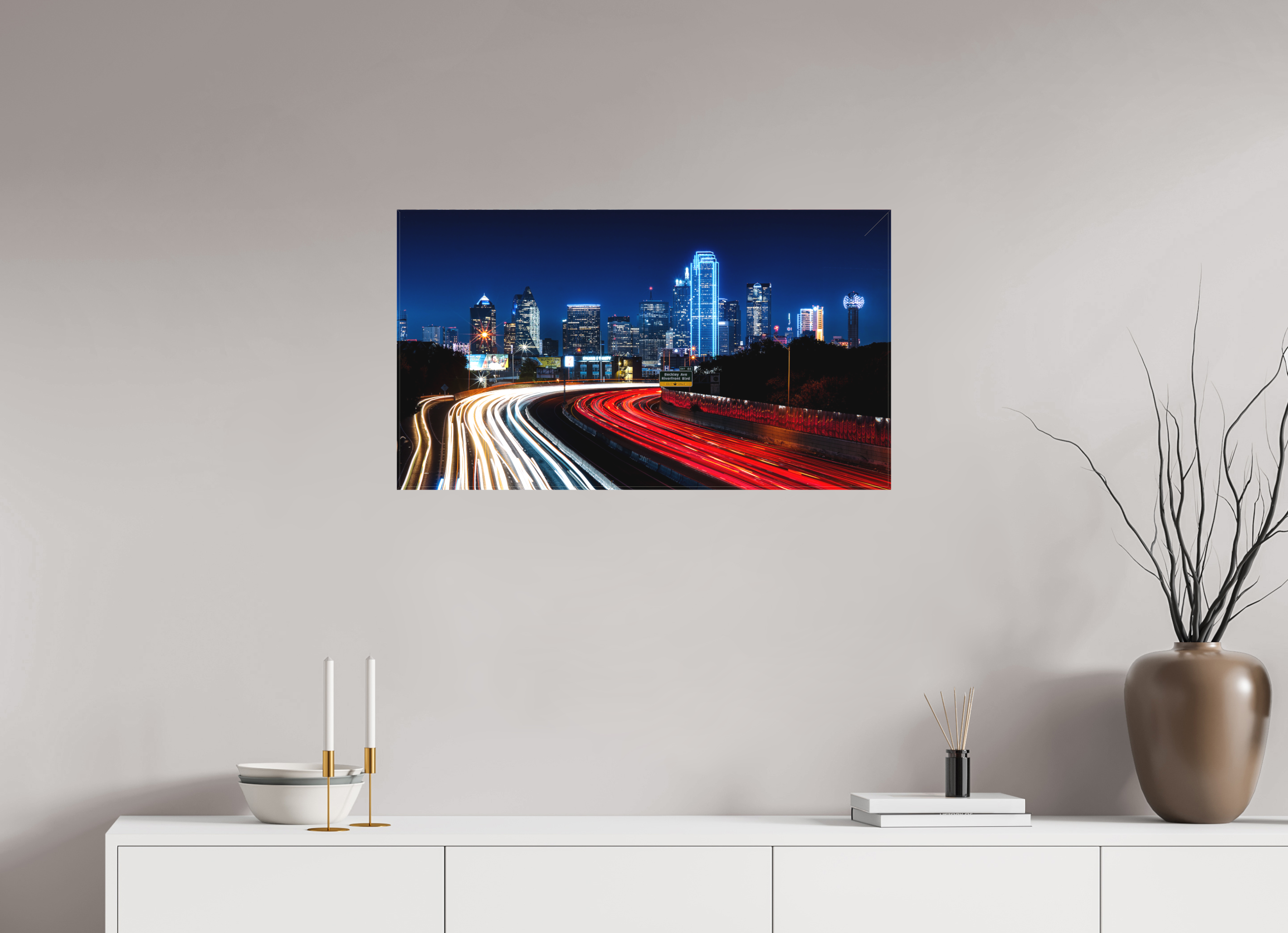 32 x 18″, Fine Art Textile Dallas Night Skyline: The Edgefield Prospect