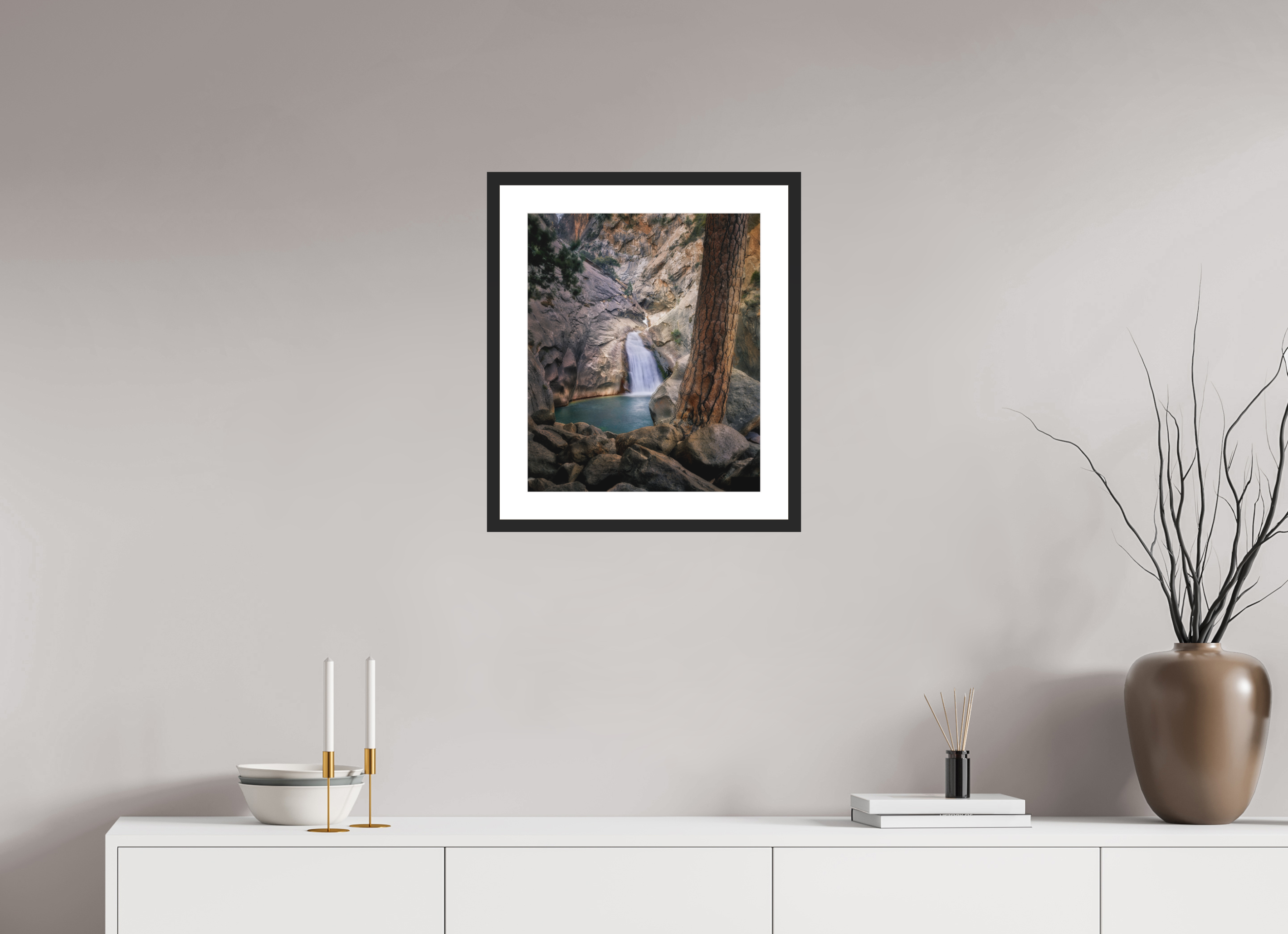 16 x 19.1″, Passe-Partout Black Frame Roaring River Falls 1 —Kings Canyon