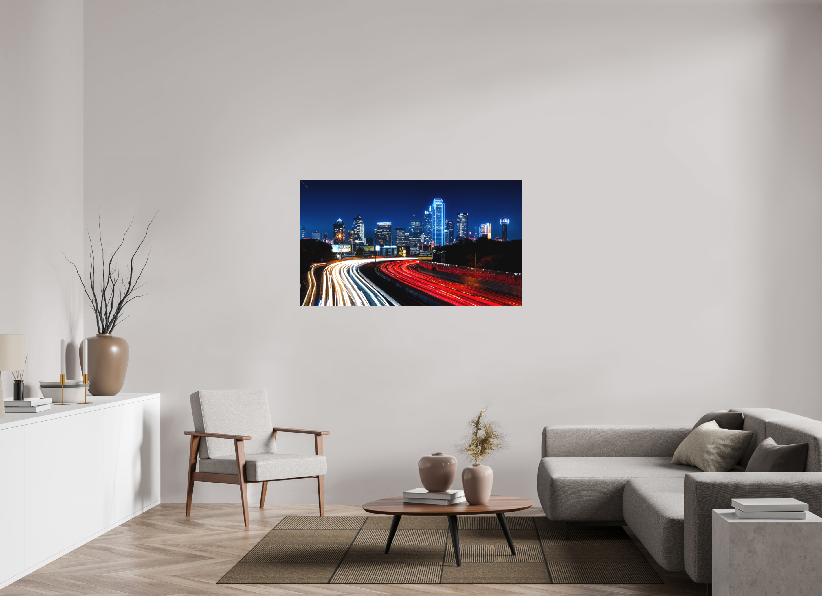 55 x 30.9″, Fine Art Textile Dallas Night Skyline: The Edgefield Prospect