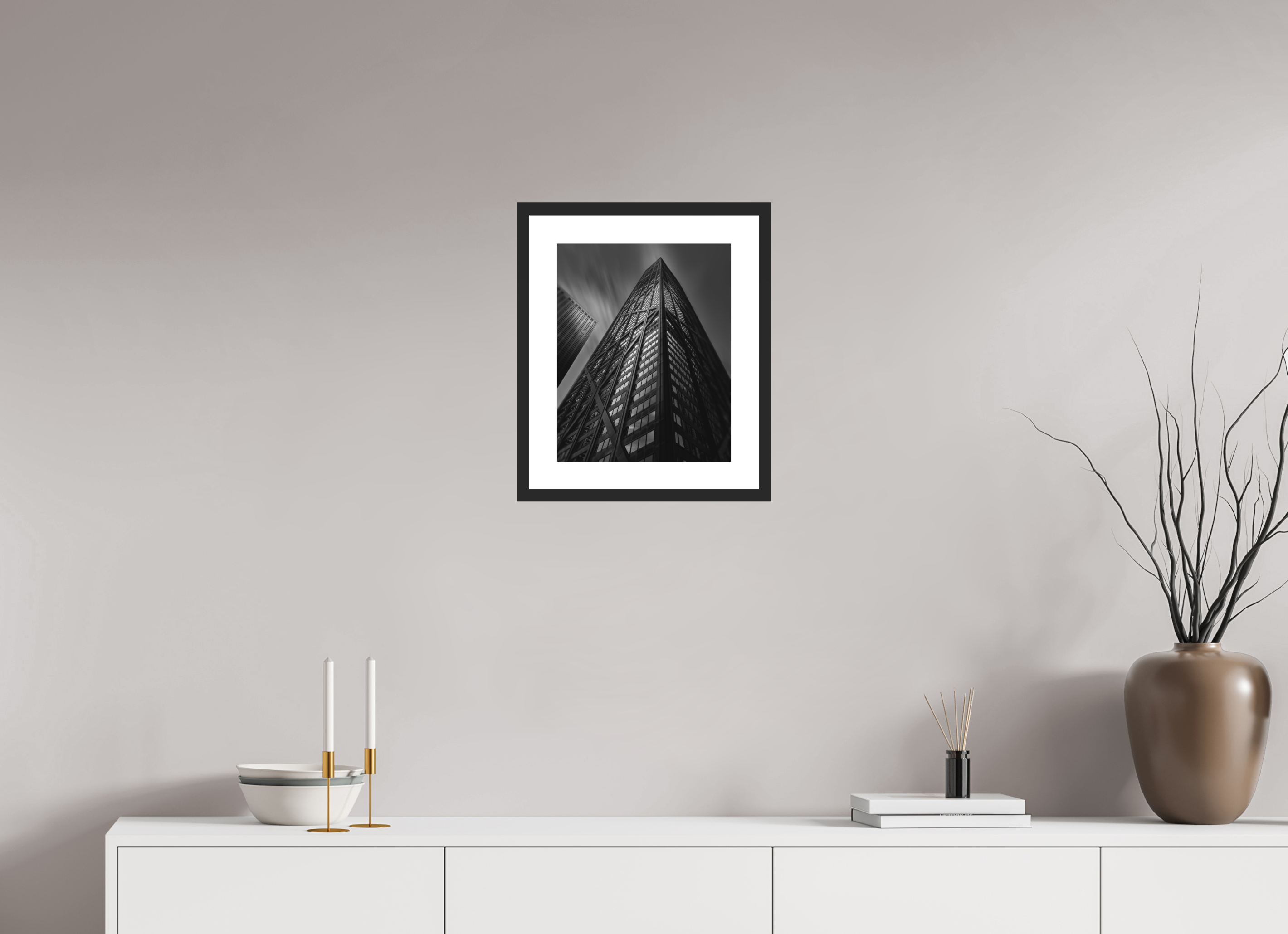 12 x 15″, Passe-Partout Black Frame Chicago's John Hancock Building