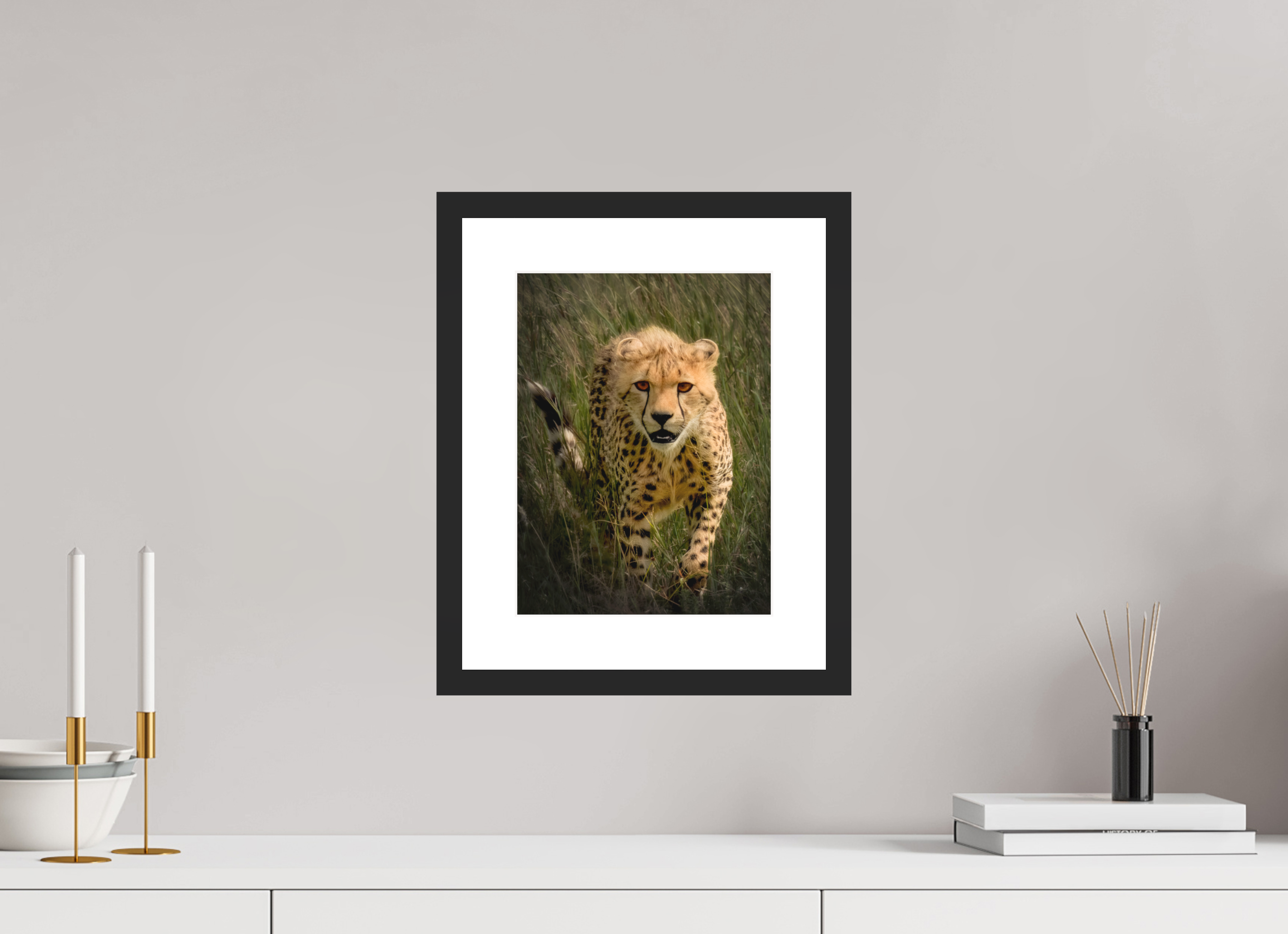 9 x 12″, Passe-Partout Black Frame Stalking Cheetah