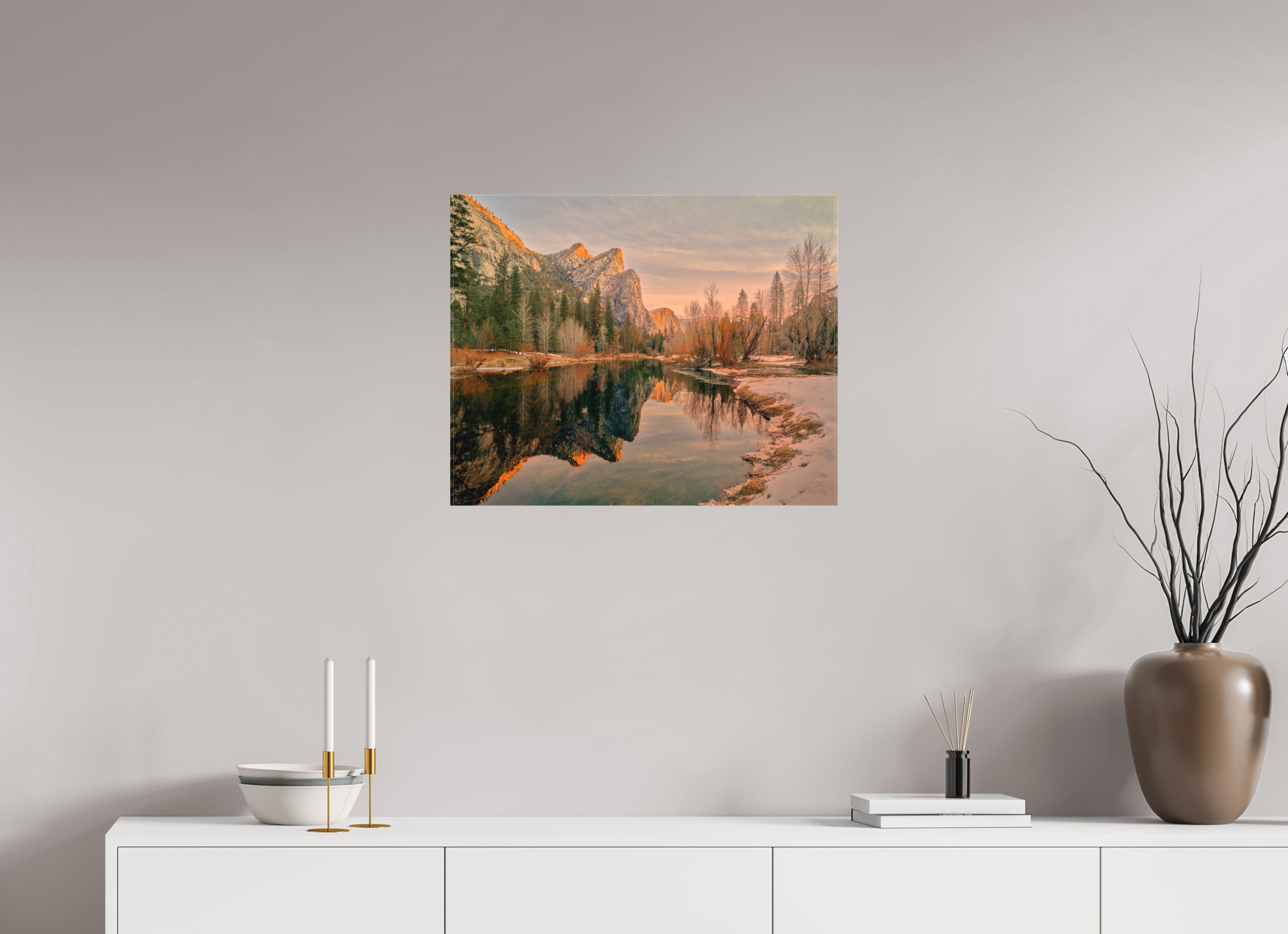 25 x 20″, Fine Art Textile Yosemite's Leviathans in Winter Dawn Light