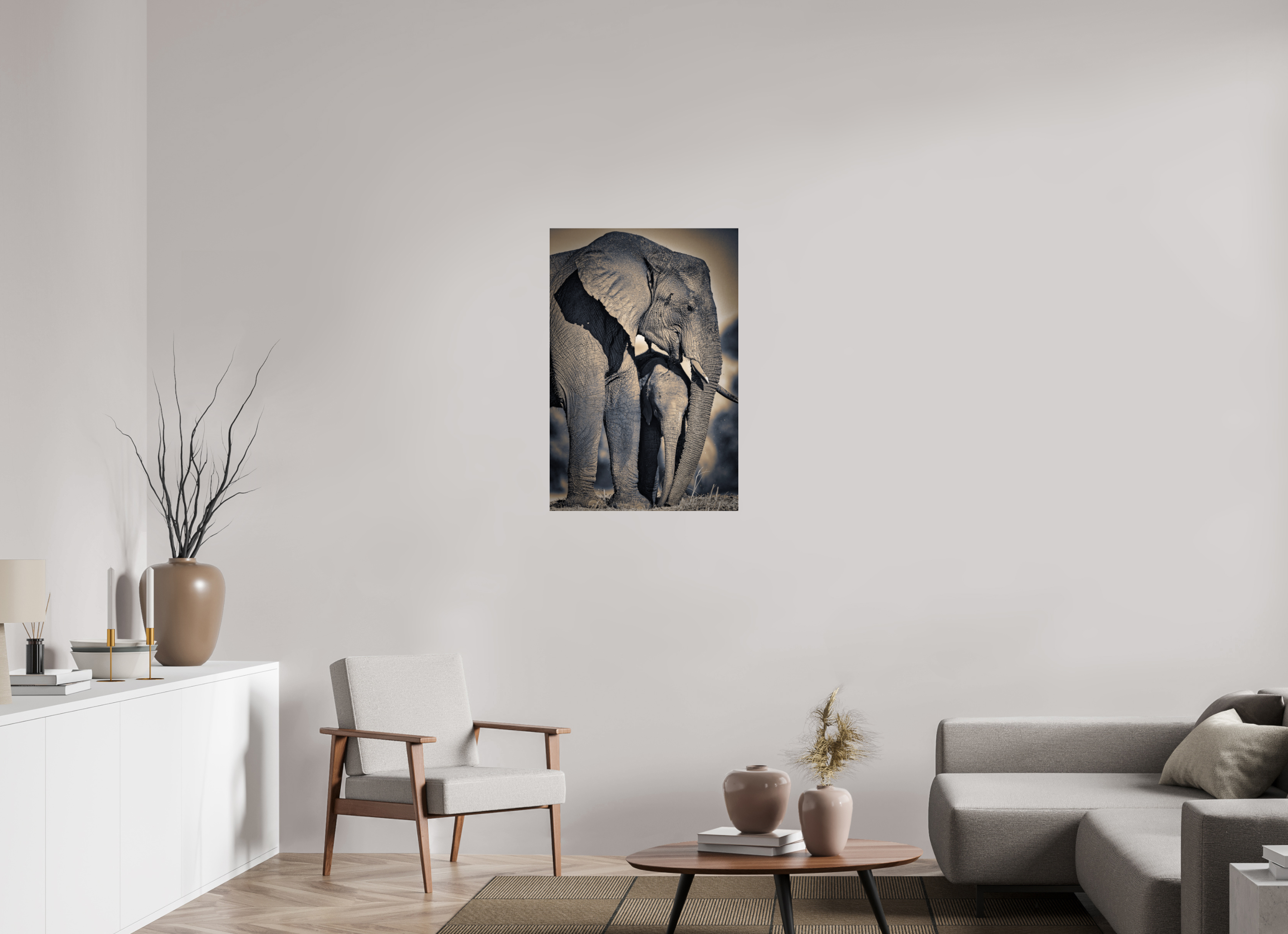 24 x 36″, Giclée Alu-Dibond Mother Elephant & Calf