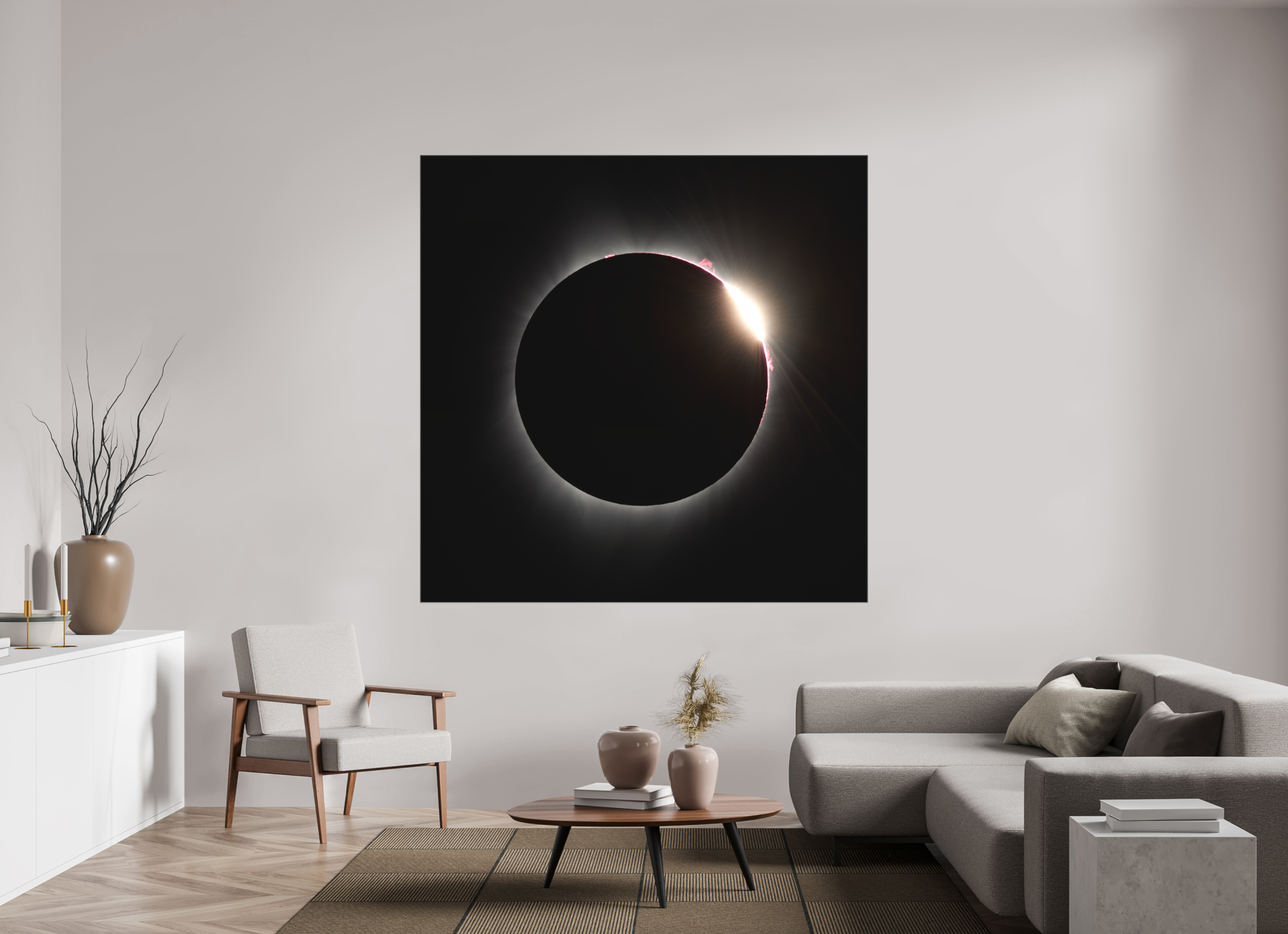 70 x 70″, Bonded Acrylic Black Frame 2017 Eclipse: The Diamonmd Ring in Oregon