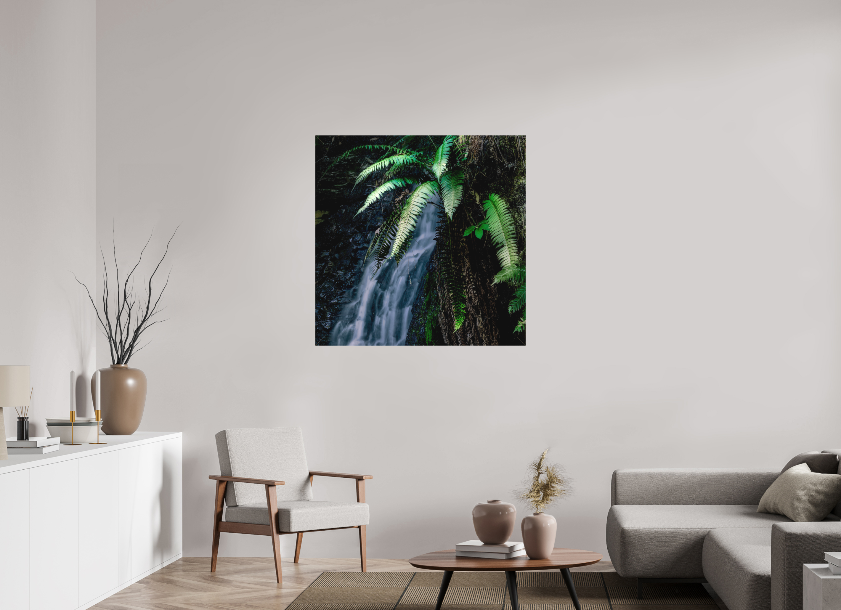 40 x 40″, Fine Art Textile Sword Ferns on Tiptoe FallsI