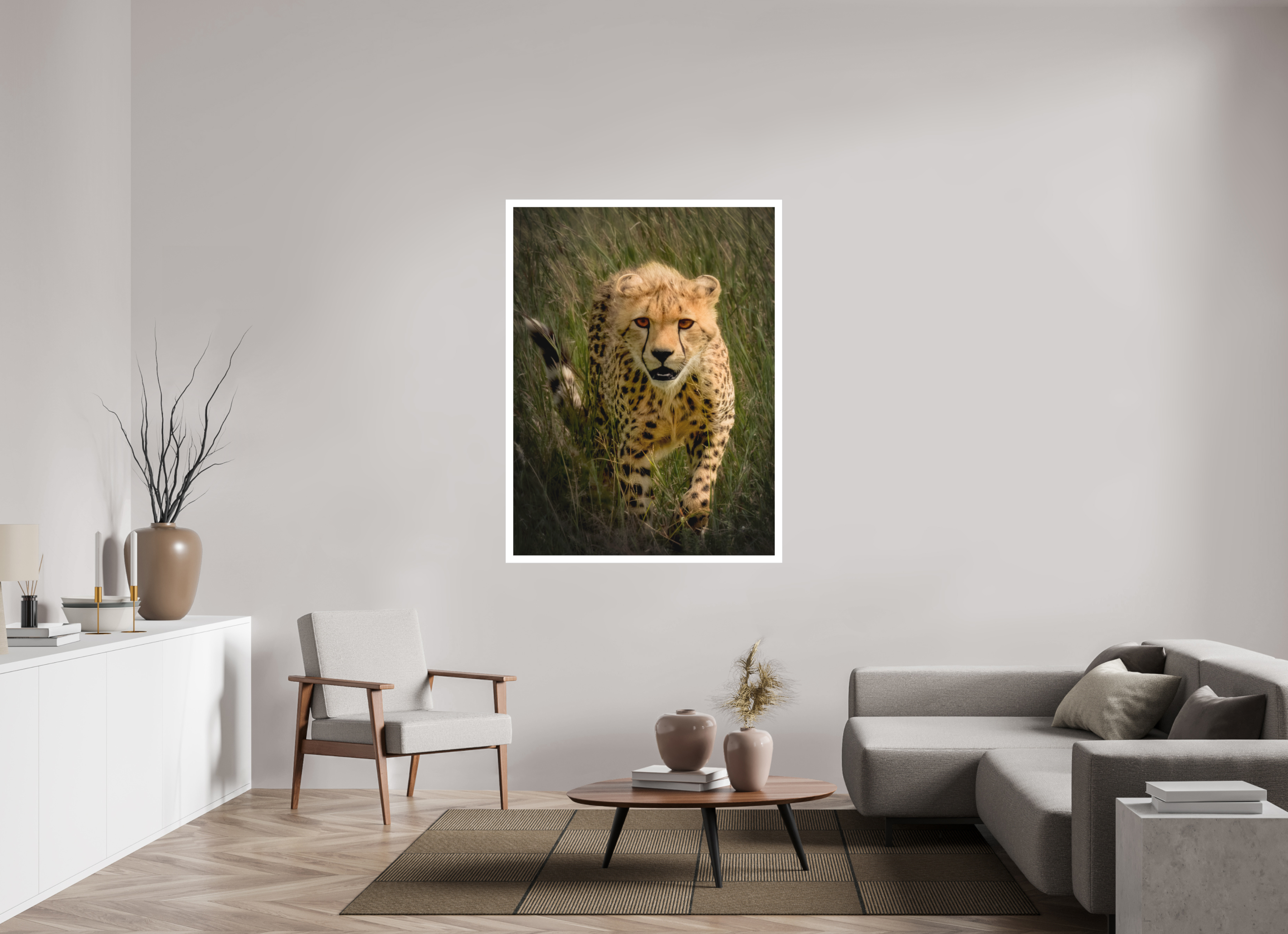 42 x 56″, Fine Art Bonded Acrylic Stalking Cheetah