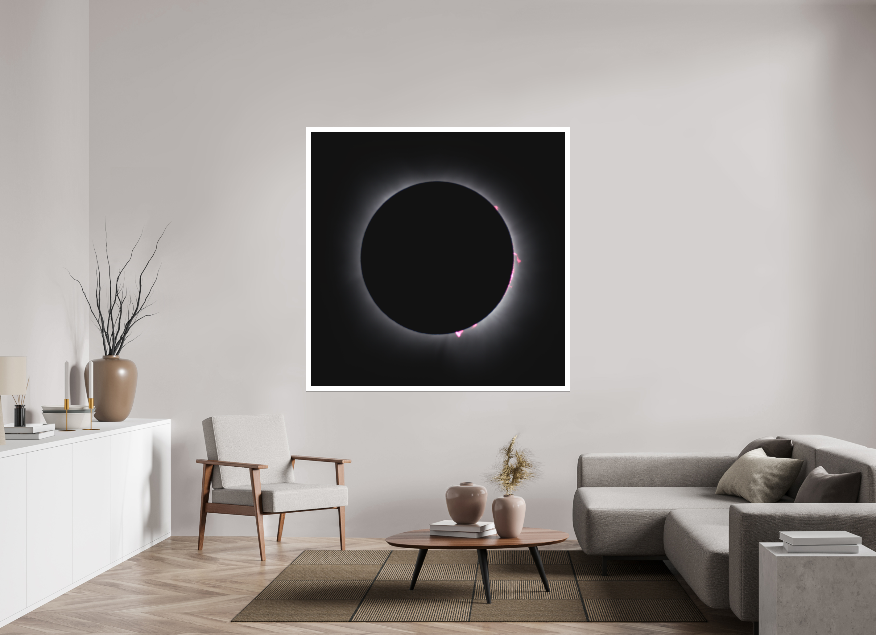 60 x 60″, Bonded Acrylic Mat + Black Frame 2024 Eclipse: Totality & Baily's Beads