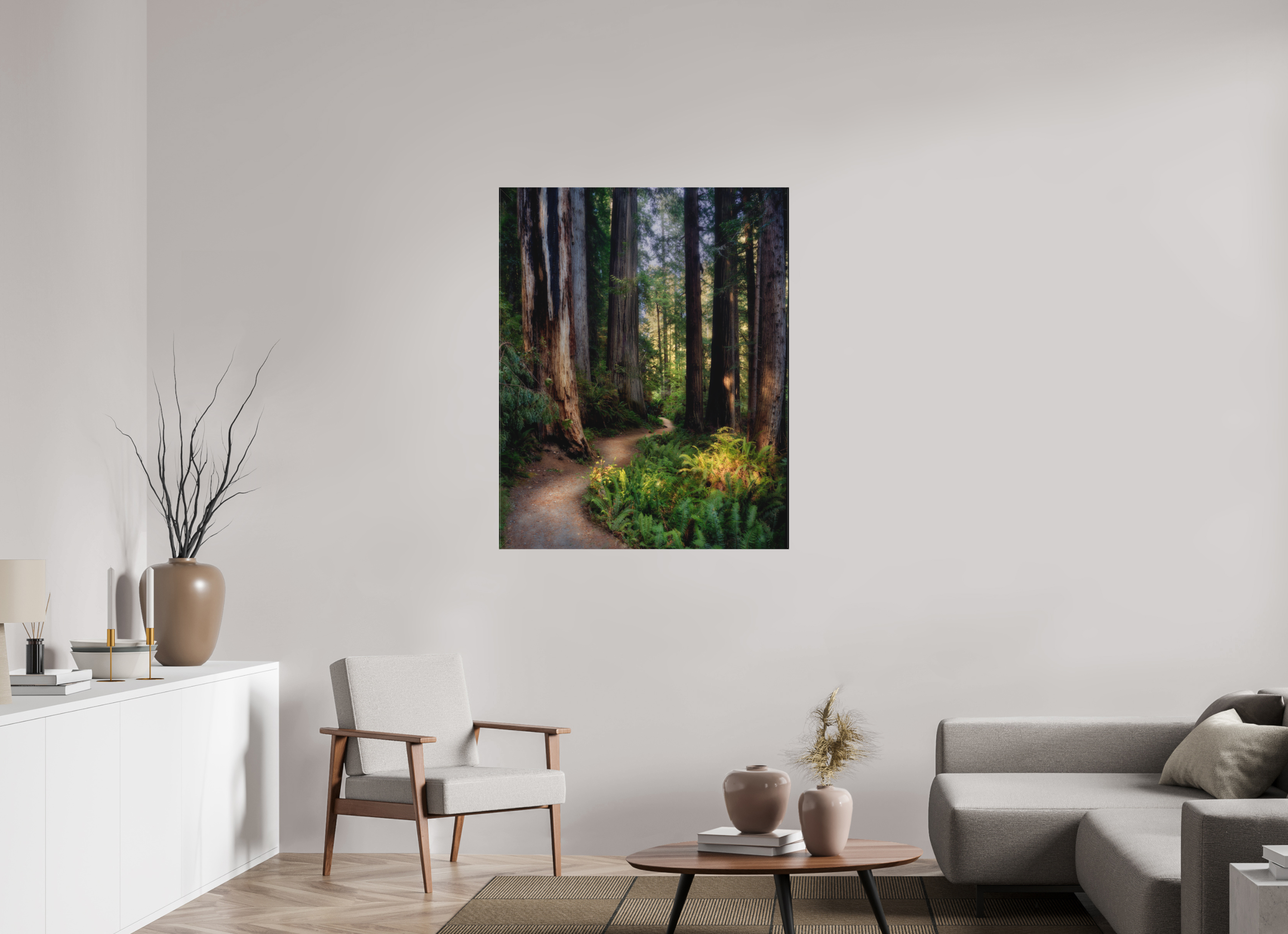 36 x 45″, Fine Art Textile Prairie Creek Redwoods Pathway