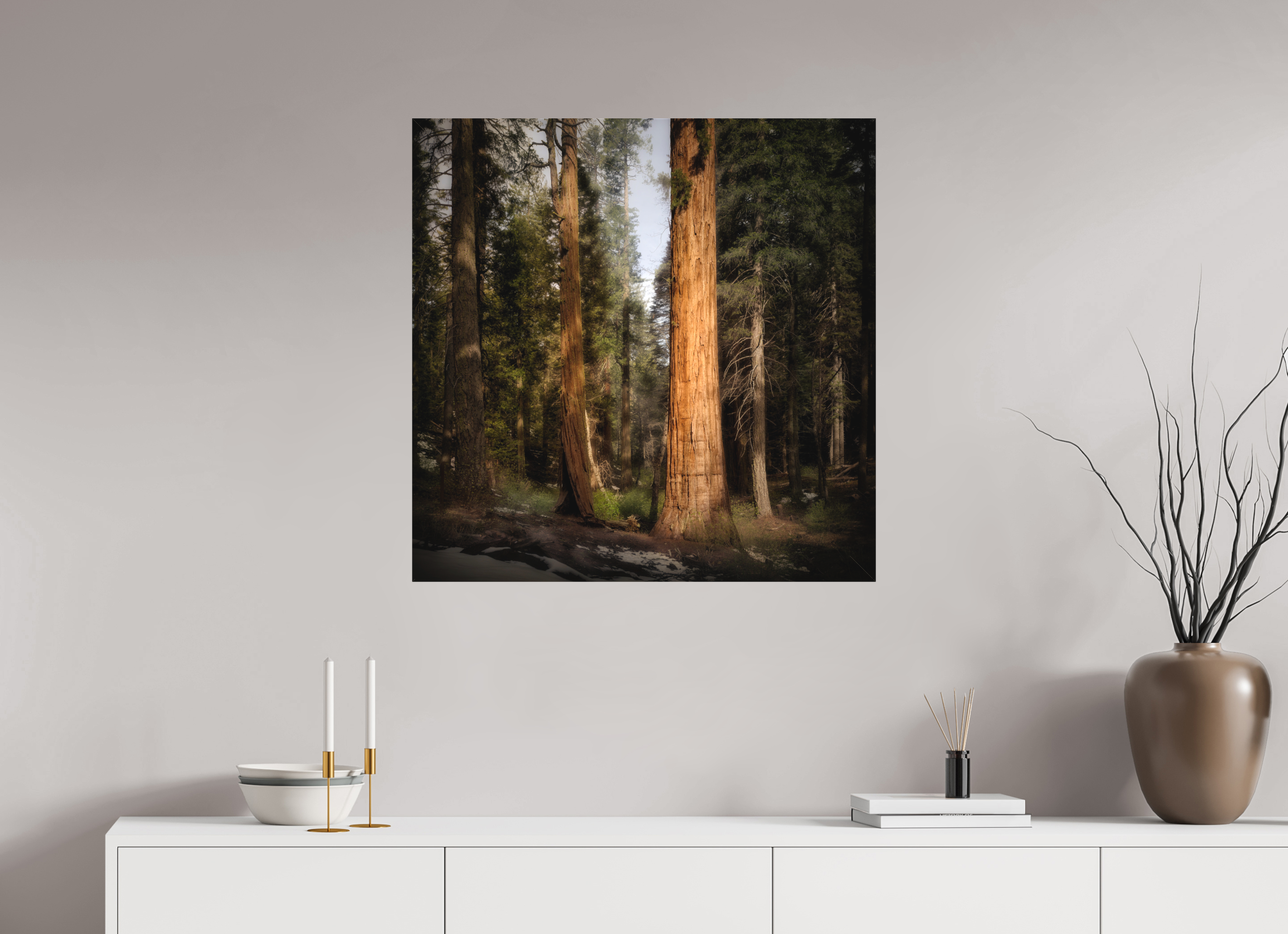 30 x 30″, Fine Art Textile Northern Sentinels I: The Placer County Sequoias