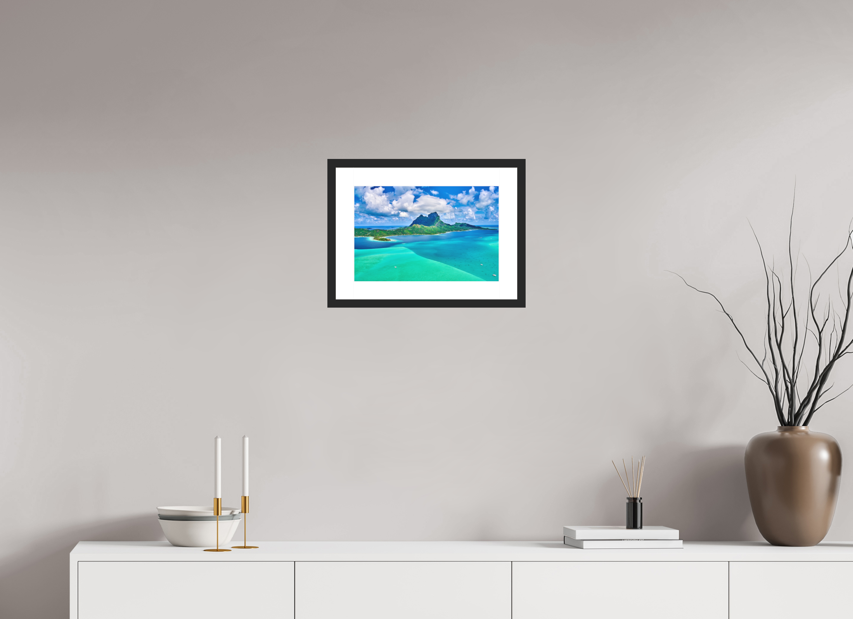 15 x 10″, Passe-Partout Black Frame Above Paradise