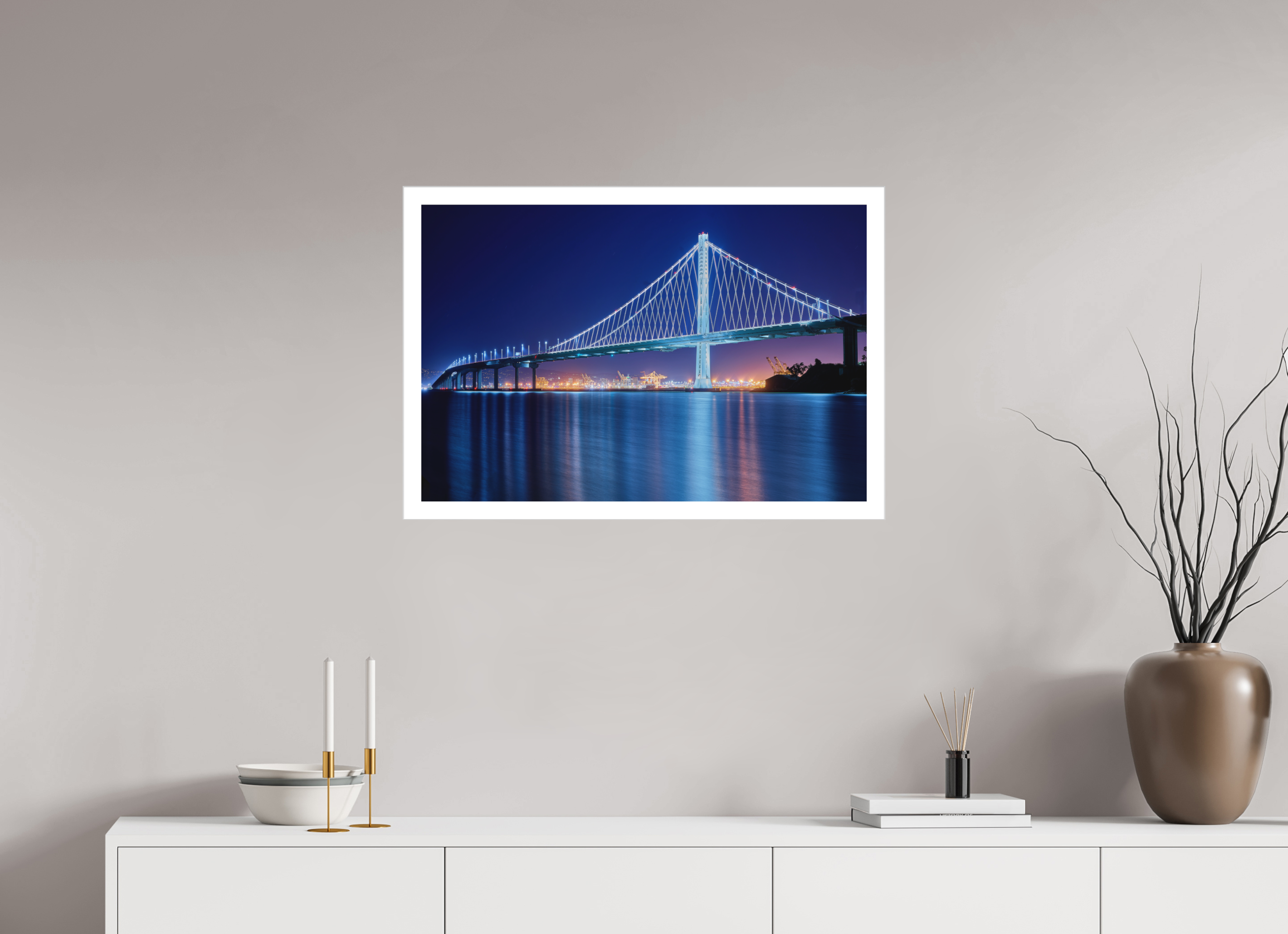 30 x 20″, Fine Art Bonded Acrylic The Bay Bridge at Night