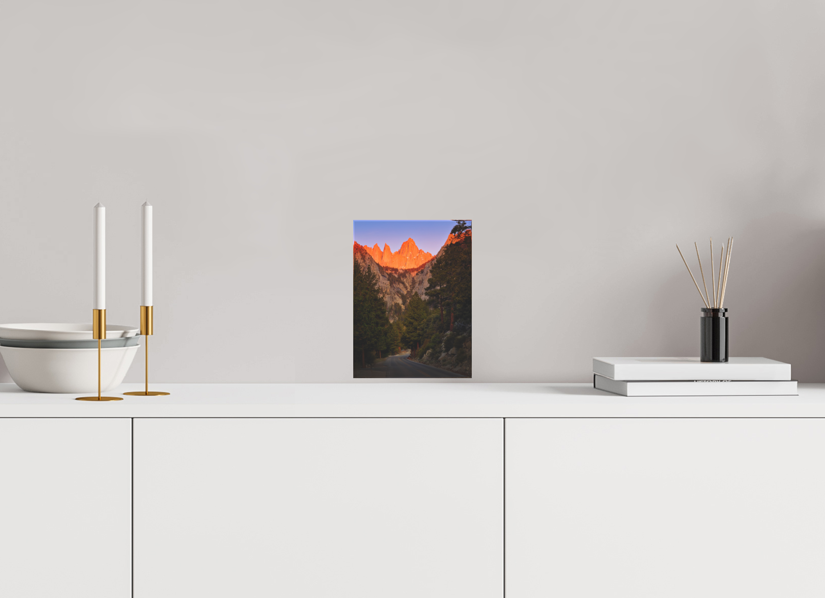 6 x 8″, Acrylic Block Gift Set Alpenglow on Mt. Whitney & Portal Road