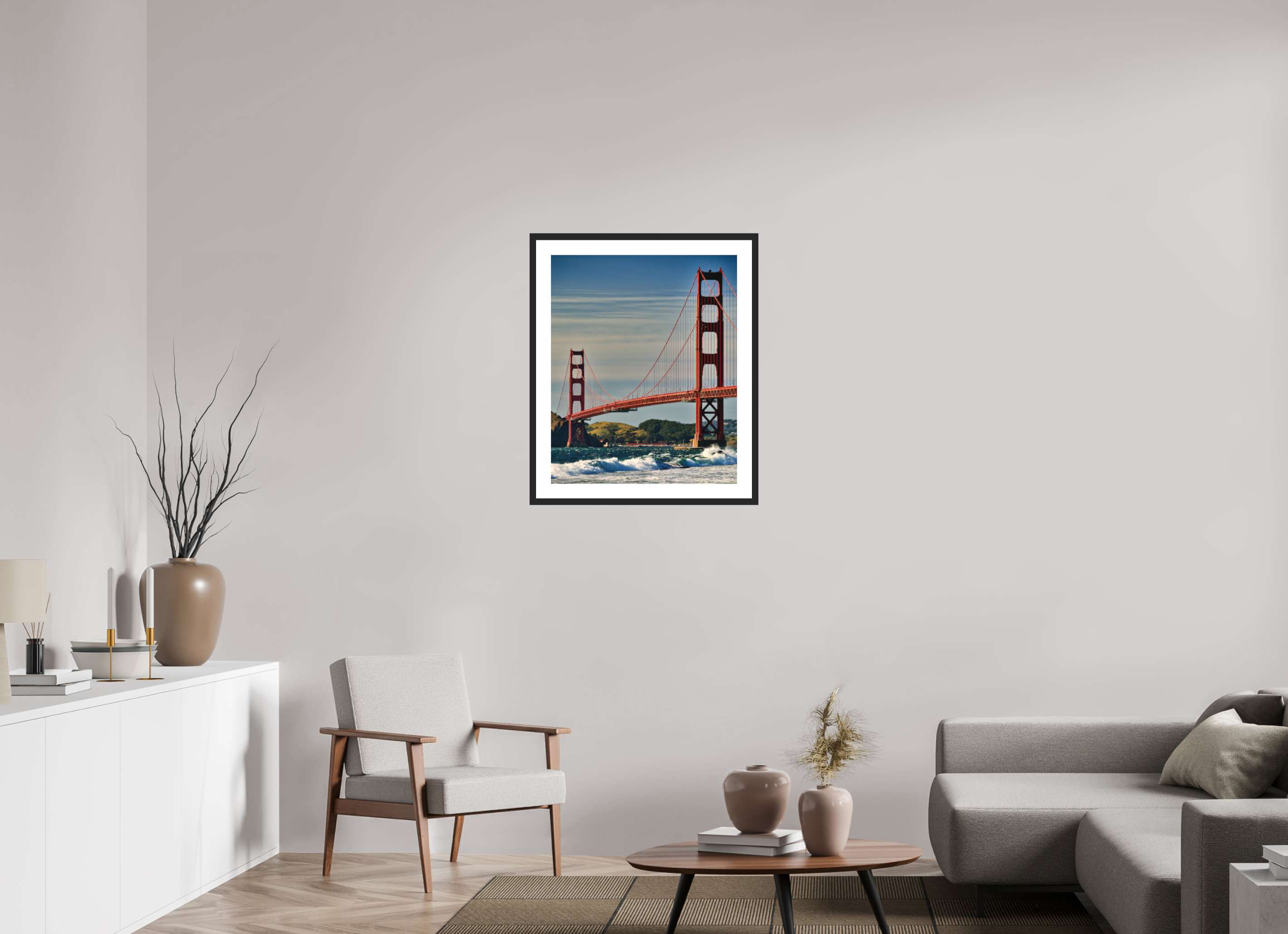 24 x 29.4″, Passe-Partout Black Frame Golden Gate II: Another Postcard View